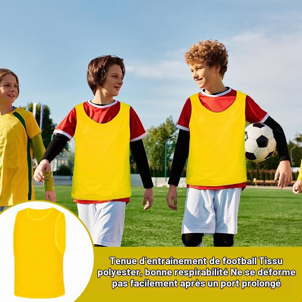 Detalle de AUYAO set van 6 voetbaltrainingshesjes voor kinderen, polyester mesh, maat M-XL