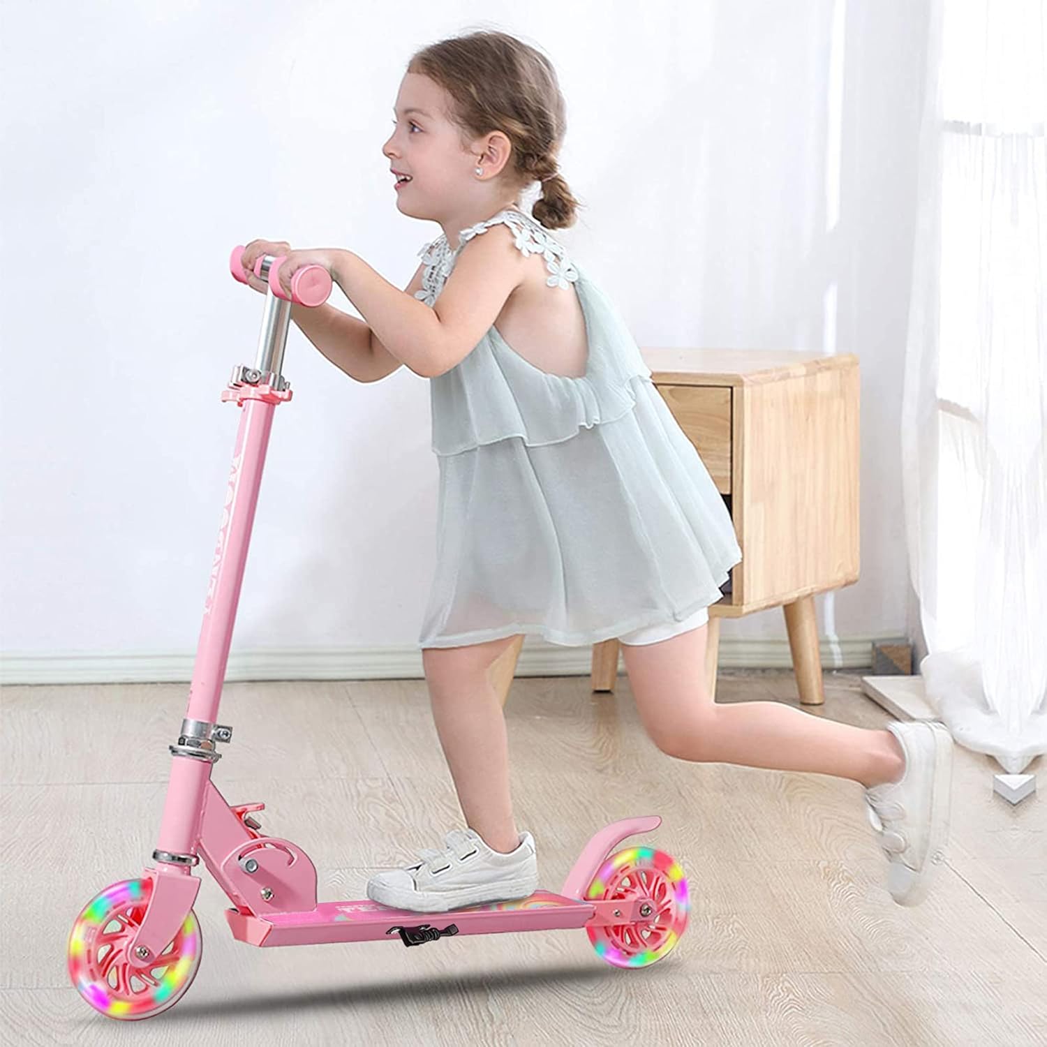 Detalle de TENBOOM Roller Kinder ab 3 Jahren mit 2 Rädern, klappbar, 3 höhenverstellbar und LED-Räder