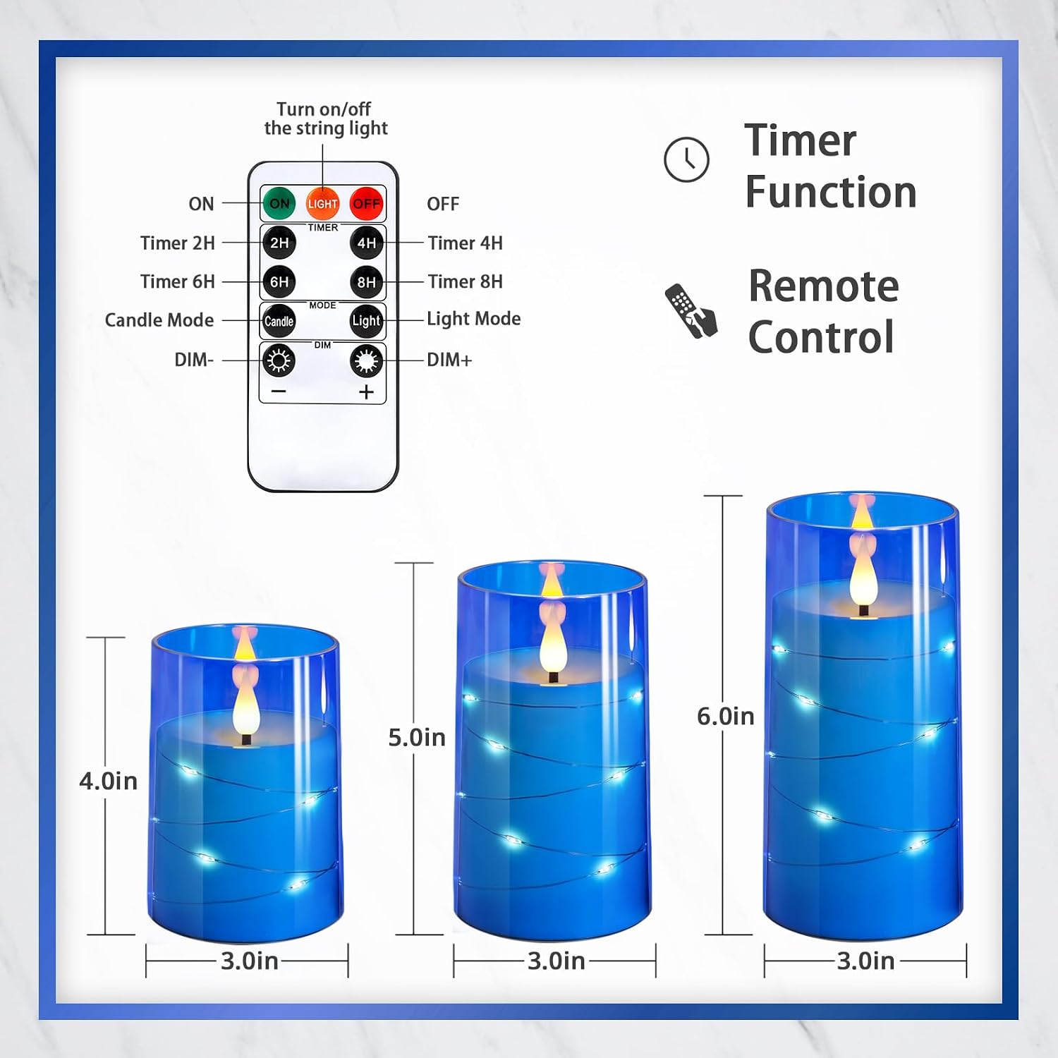Detalle 2 de NURADA WYLZD-003 Flameless LED Pillar Candles, Blue Acrylic, Remote and Timer