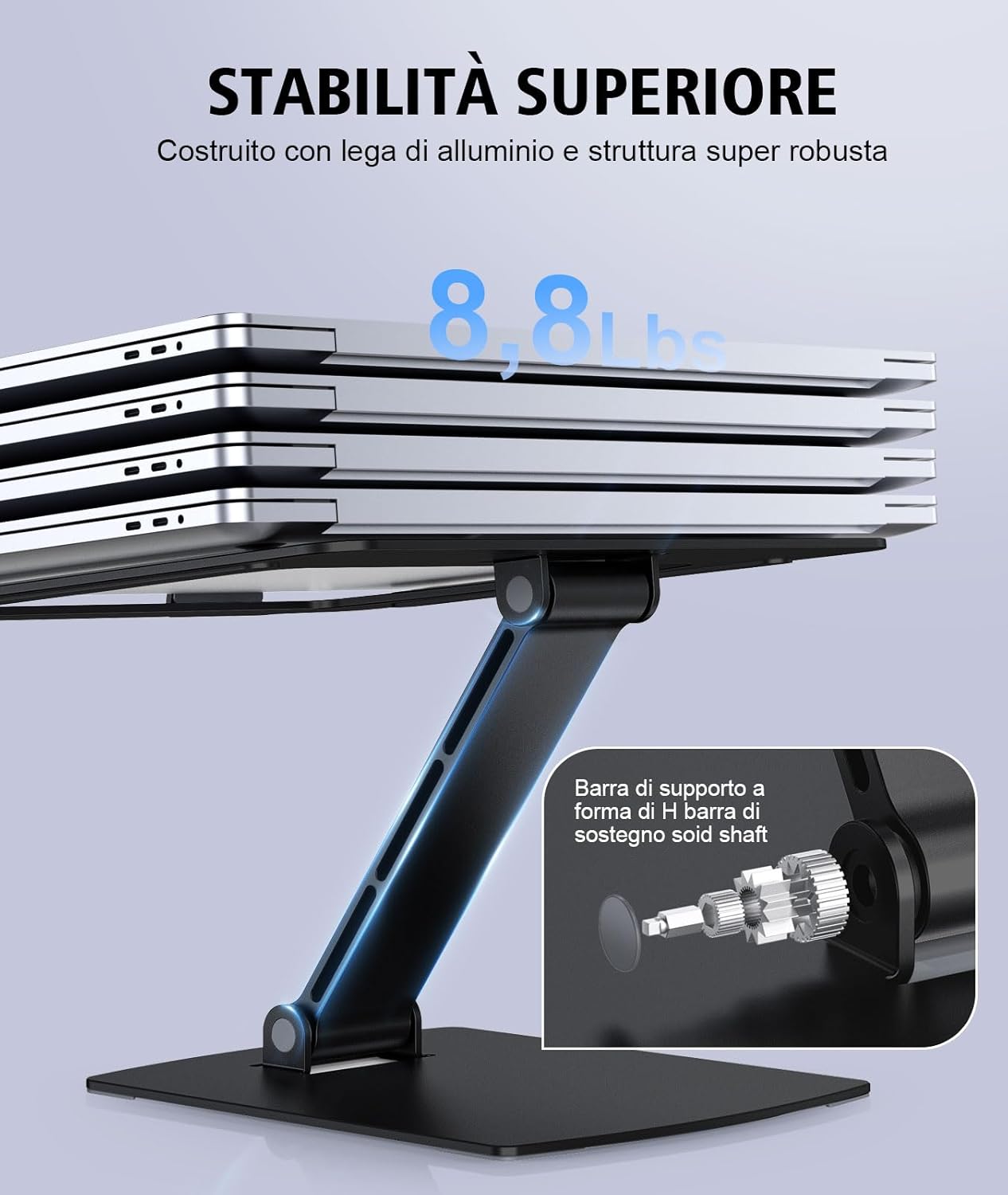 Thumbnail 2 de Glangeh Supporto PC Portatile: piedistallo pieghevole in alluminio per 10–16'' con 8 livelli di altezza, ergonomico e ventilato