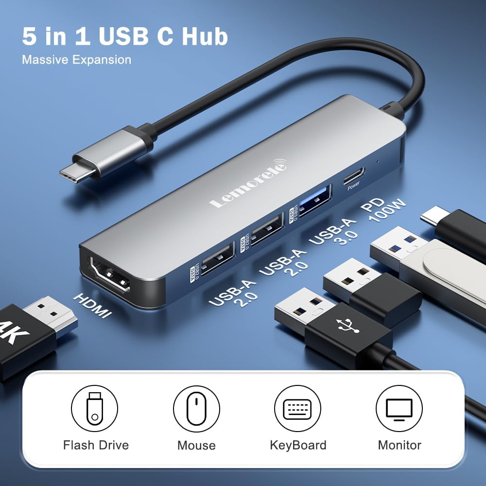 Detalle 2 de Lemorele USB-C Hub 100W PD