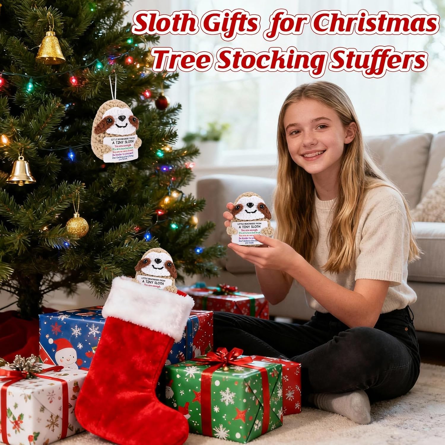 Detalle de ALUNME Crochet Sloth Stocking Stuffer – Inspirational Gift for Women
