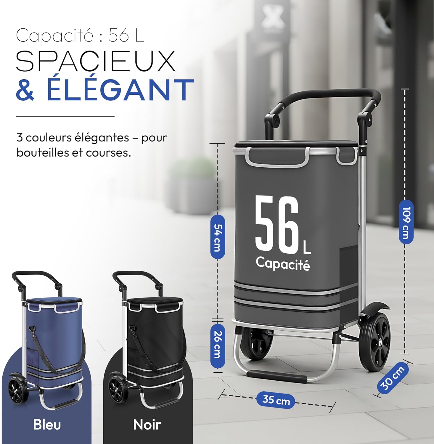 Detalle 2 de Dimono Chariot de Courses Trolley Pliable 3 en 1 – 56 L avec compartiment réfrigéré, gris