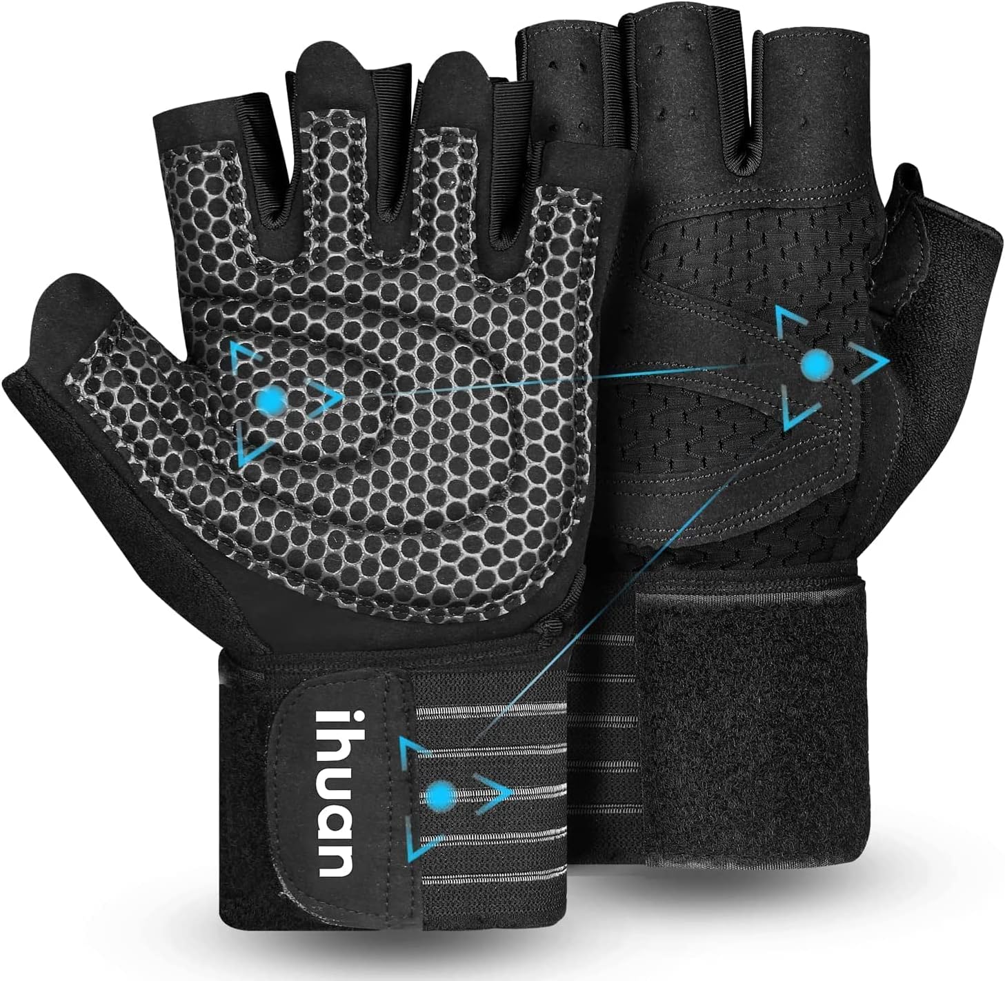 ihuan Ventilated Weight Lifting Gloves with Wrist Wraps