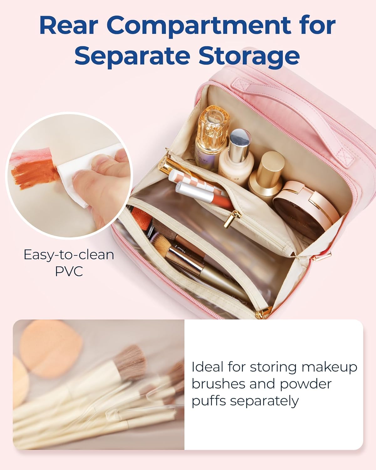 Thumbnail 6 de BAGSMART Travel Makeup Bag Large Capacity – Wide-Open, Pink
