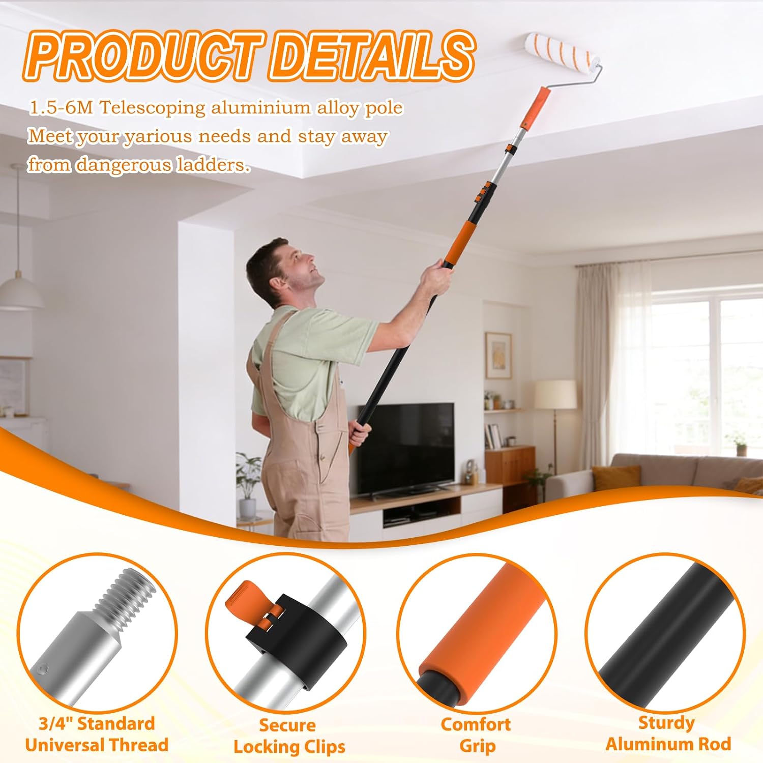 Detalle 2 de SISUPASSIE 6m Paint Roller Extension Pole: Practical Reach for DIY Tasks