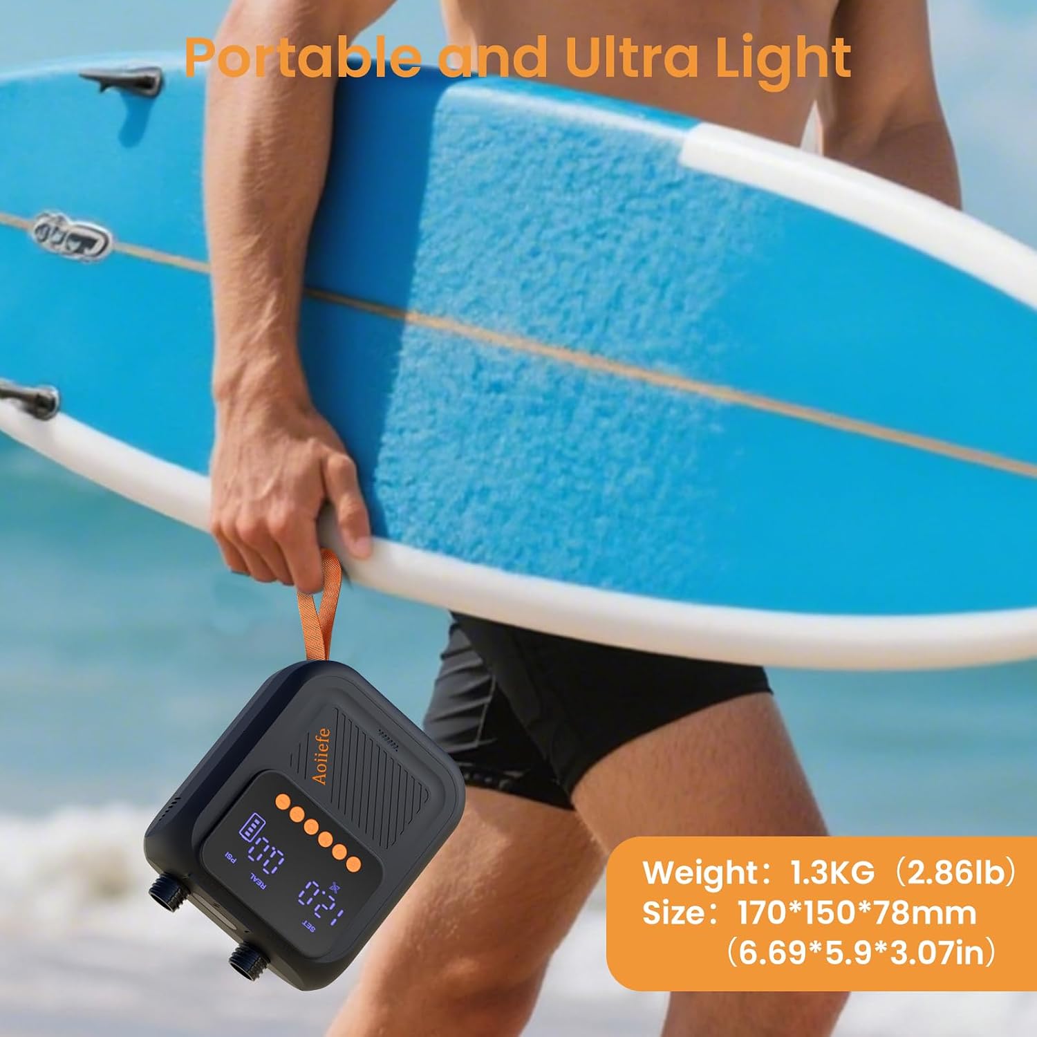 Detalle 2 de Aoiiefe Portable Rechargeable Electric SUP Pump: Compact, Fast Inflation for Boards, Kayaks, and More