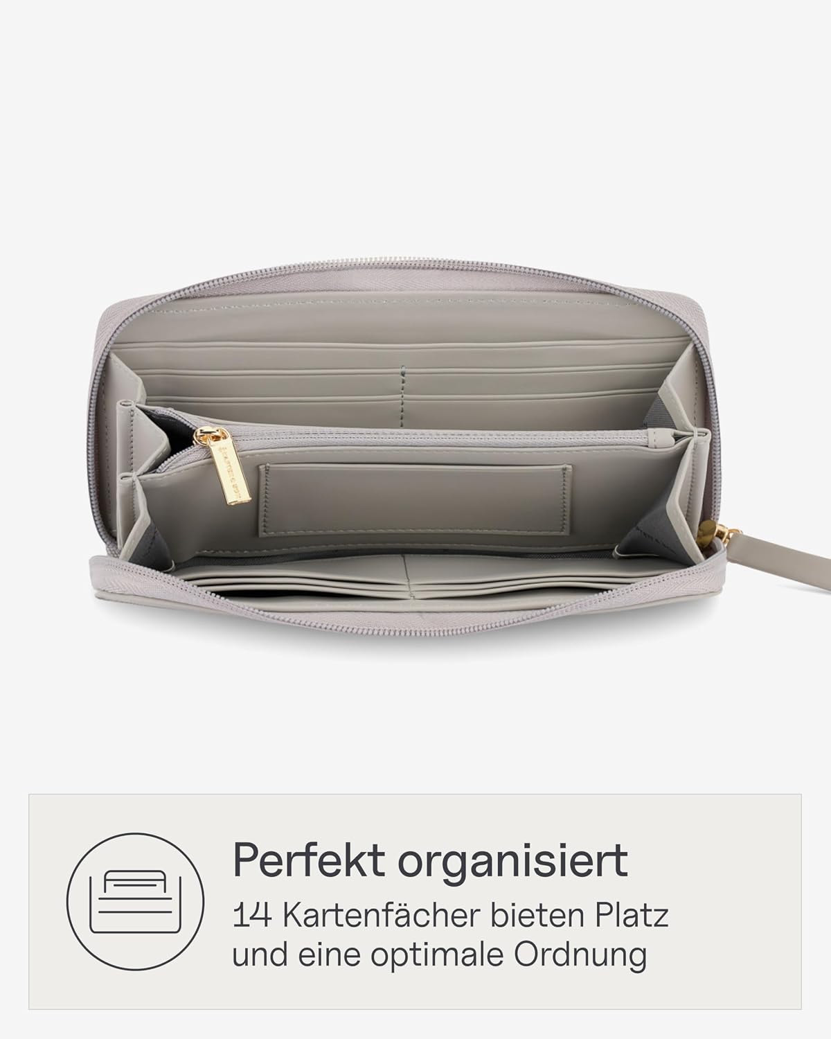 Detalle de Kapten & Son Bergen Pro Wallet Large – Geldbörse Damen Grau/Greige (10x20x3 cm) mit 14 Kartenfächern und Kleingeldfach