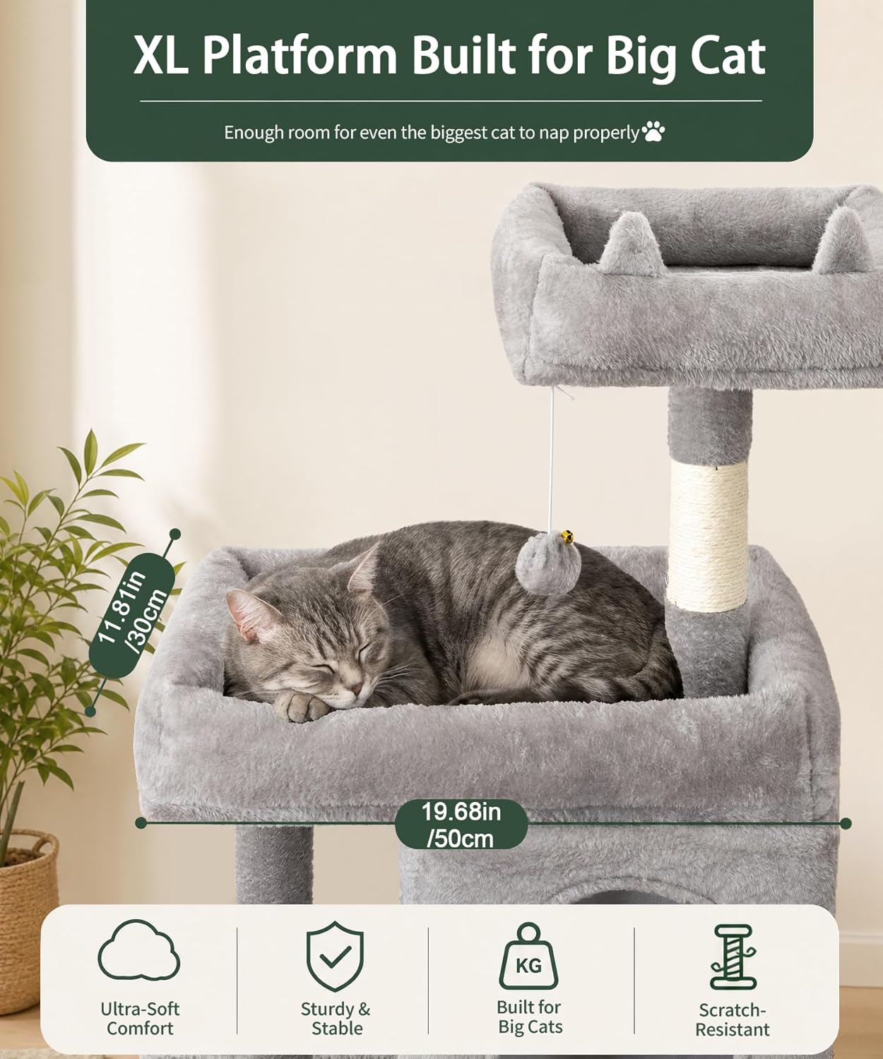 Detalle de LIKISAK Cat Tree 173cm Large Cat Tower for Indoor Cats (Grey, PMT02GY)
