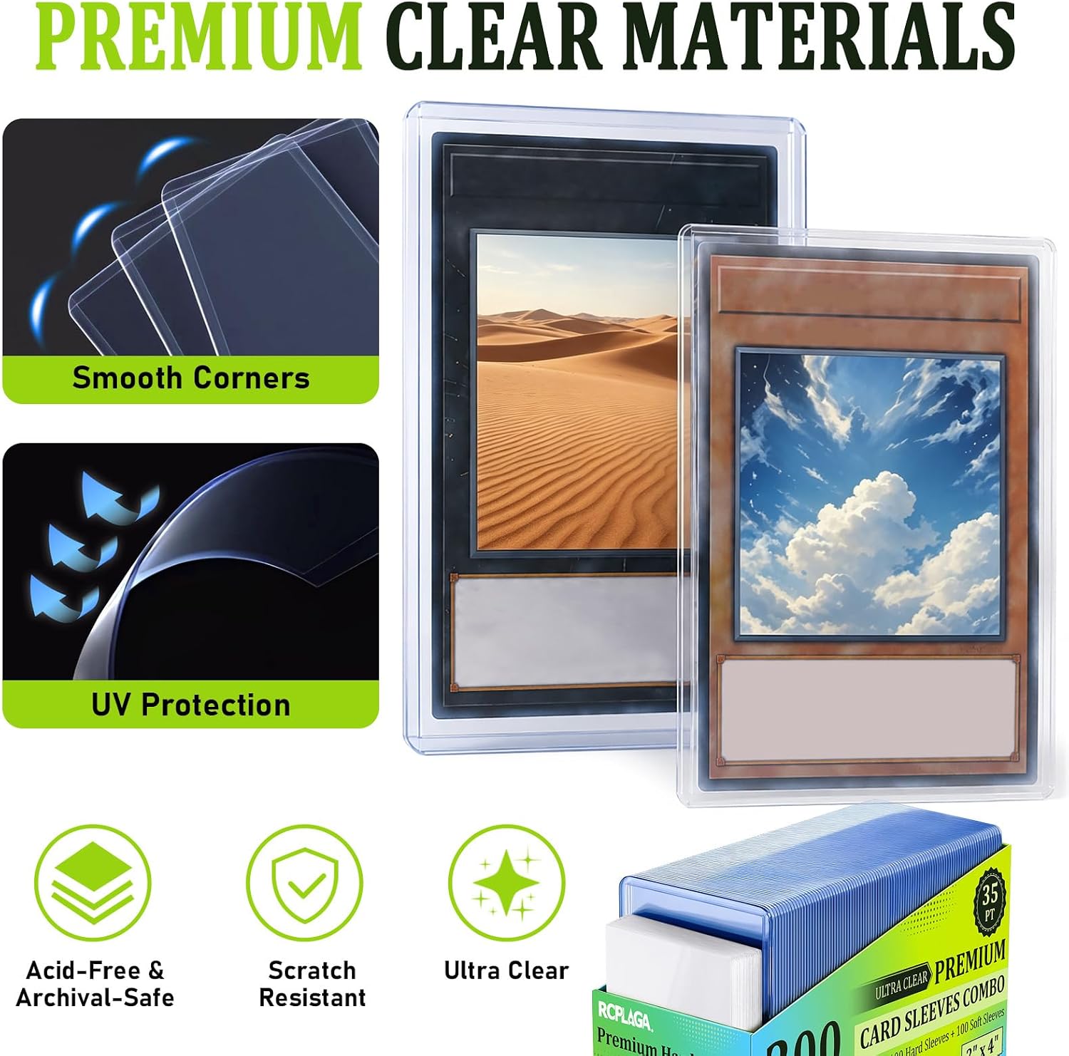 Detalle 2 de RCPLAGA Trading Card Sleeves, 3" x 4" 35PT, 500 Hard and 500 Soft
