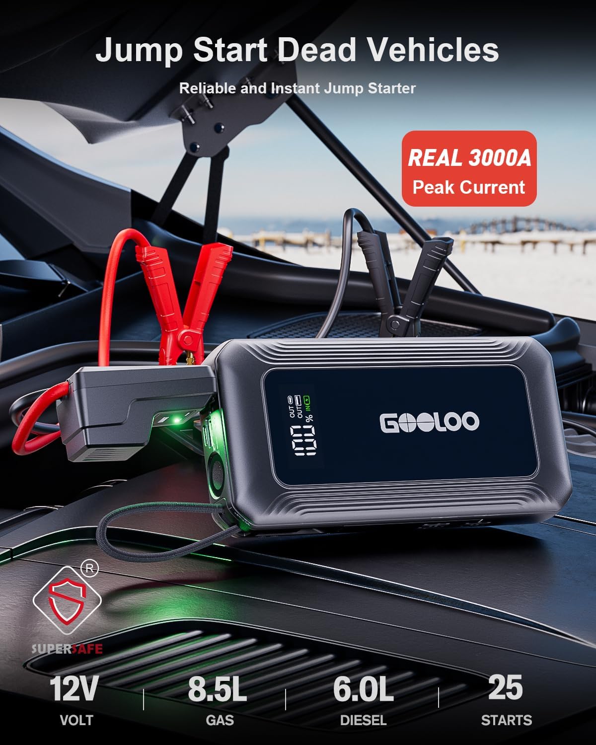 Thumbnail 1 de GOOLOO G7 3000A Jump Starter: Portable Power, 45W Fast Charging & LED Emergency Light