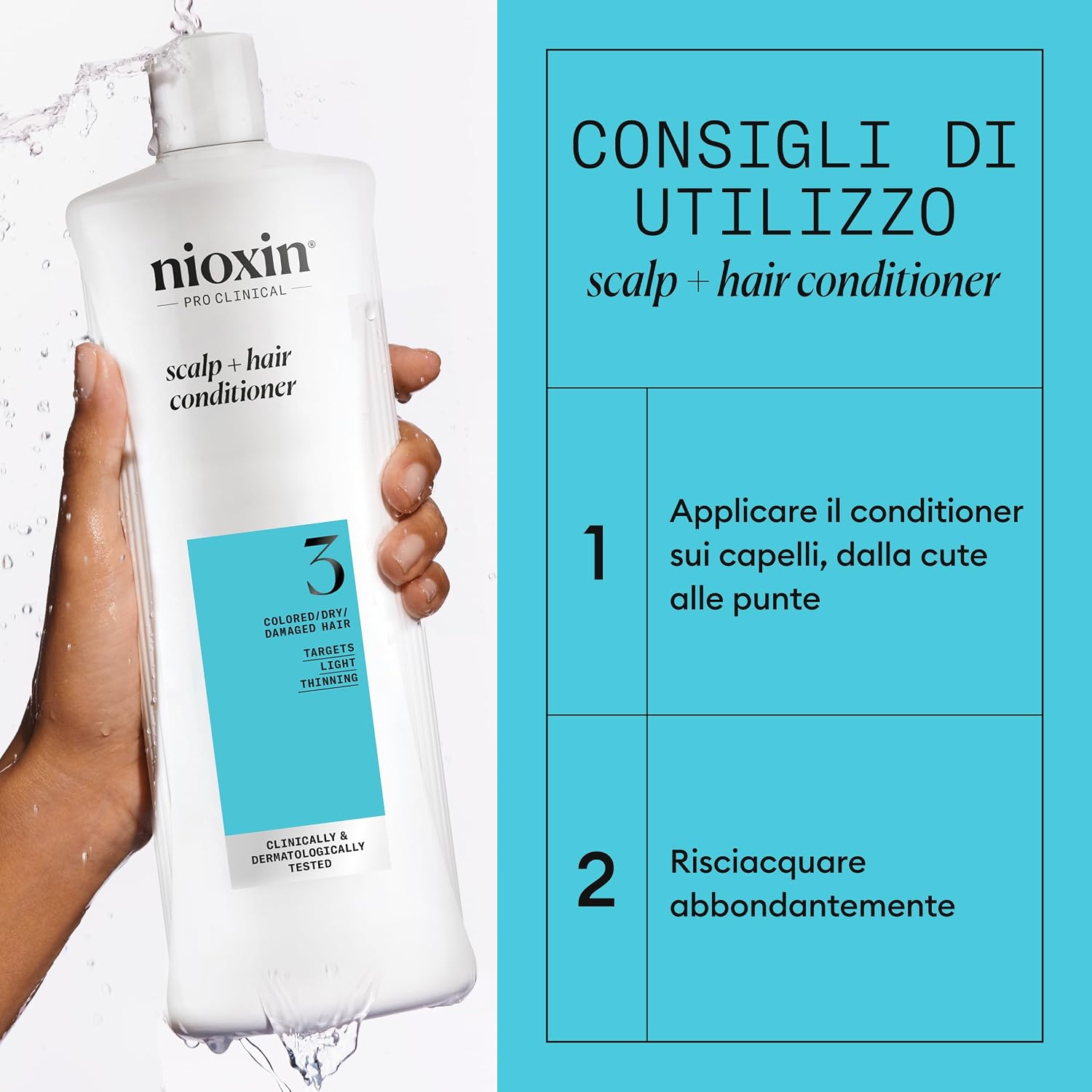 Detalle de Nioxin Scalp + Hair Thickening Sistema 3: kit per capelli colorati o secchi con assottigliamento lieve