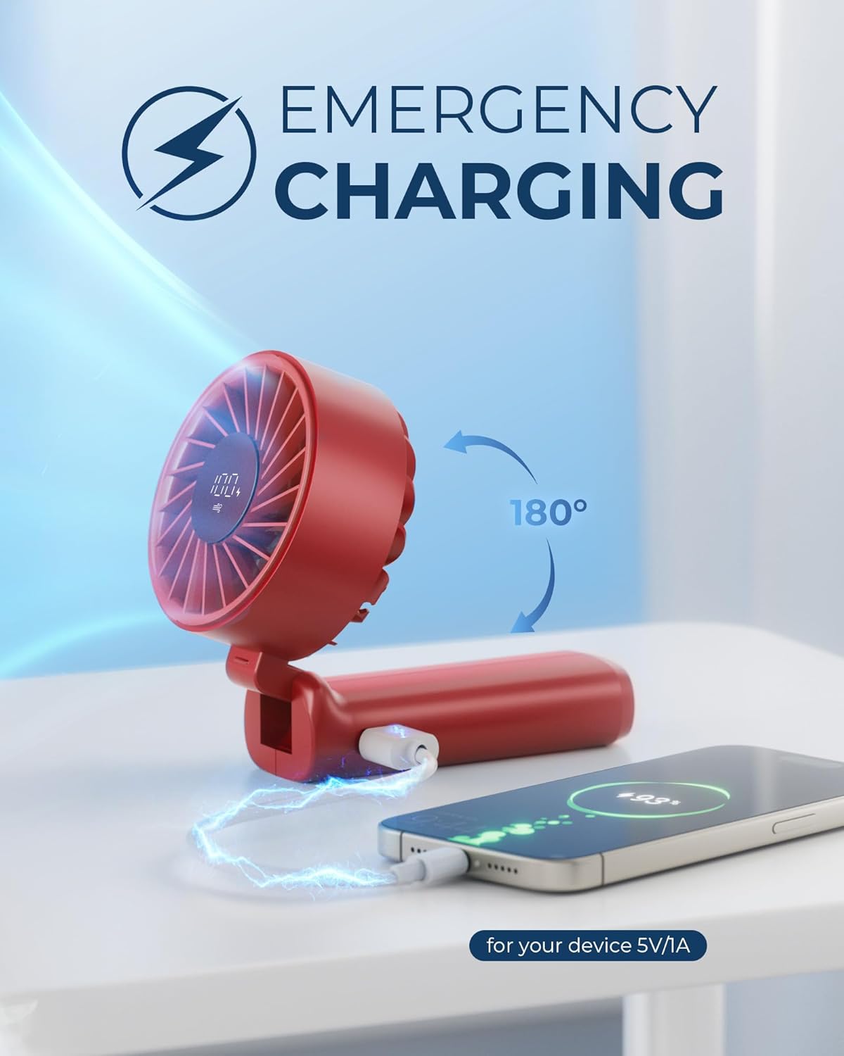 Thumbnail 3 de Peiyuu Handheld Fan: Portable 4000mAh, 6-Speed, 180° Foldable Mini Fan for Home, Office, Travel