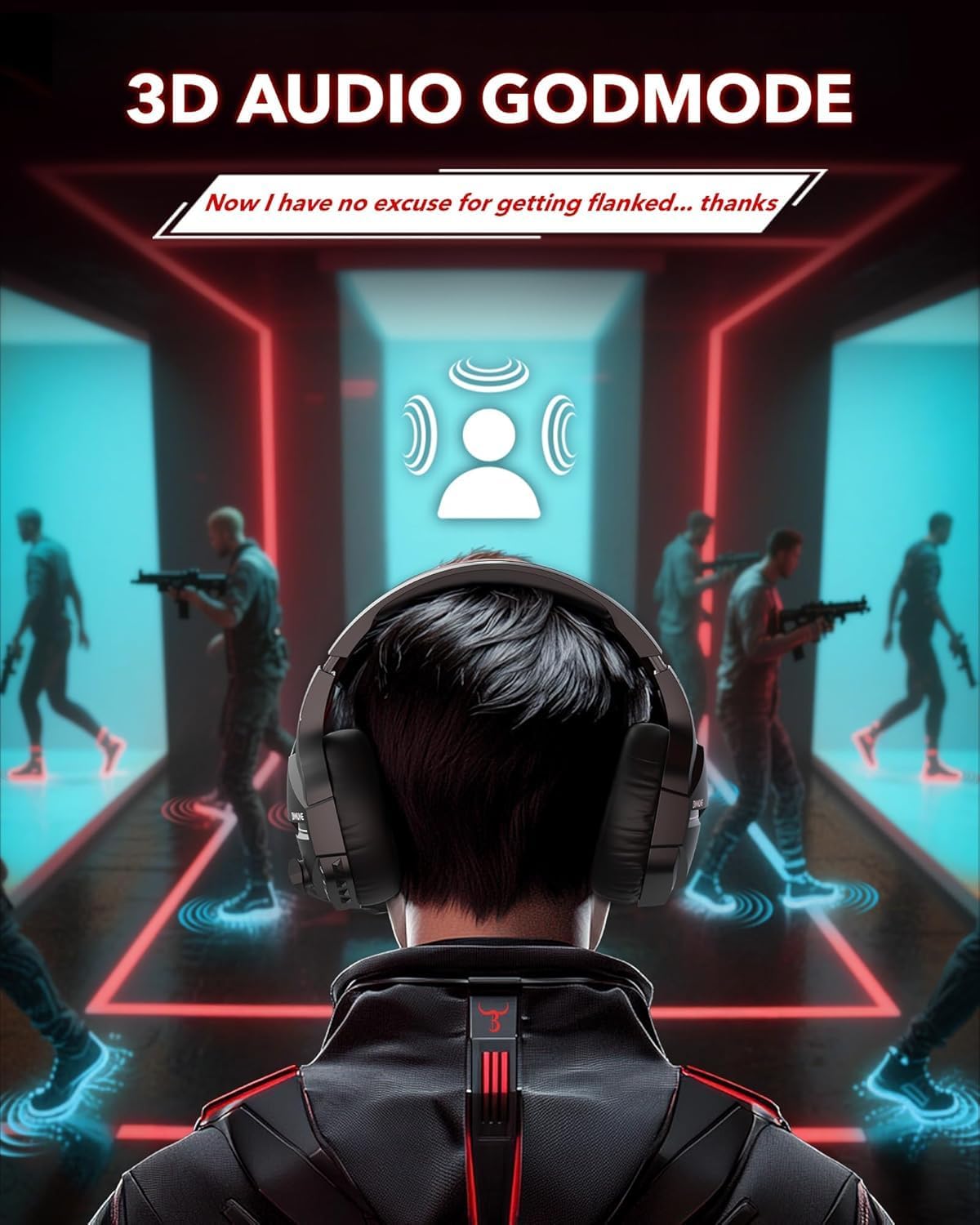 Thumbnail 3 de BINNUNE Wireless Gaming Headset for PS5/PC with 2.4GHz + Bluetooth 5.3, 120H Battery, Noise-Canceling Mic (Black)