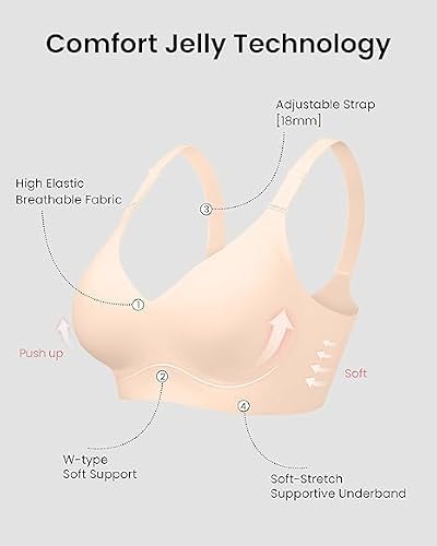 Detalle de HORISUN Wireless Push Up Full Coverage Bra for Women – Seamless Jelly Bralette (Nude, 2XL)