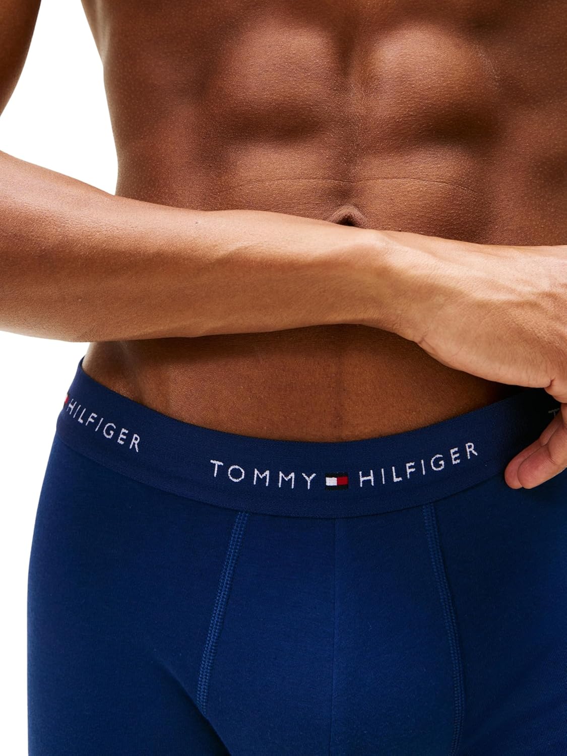 Detalle de Tommy Hilfiger Les Essentiels – Lot de 3 trunks extensibles en coton (bleu profond / lapis bleu / blanc)