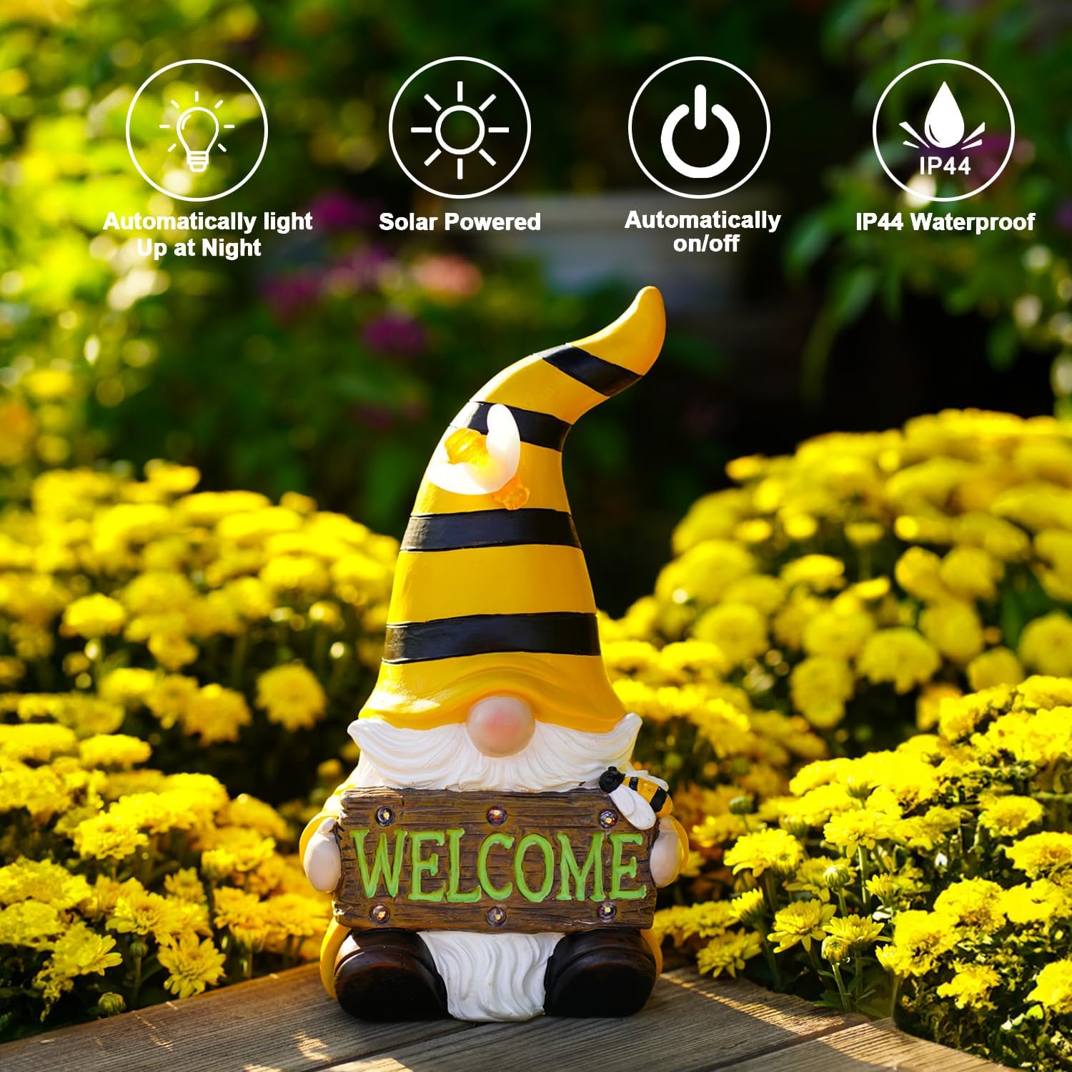 Thumbnail 6 de Goodeco Solar Yellow Bee Gnome Statue
