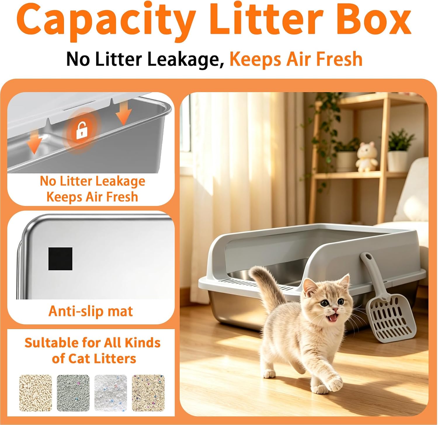 Thumbnail 5 de Camvivid Cam-US-OTCLBox-abs-2-1 Stainless Steel Cat Litter Box with Lid