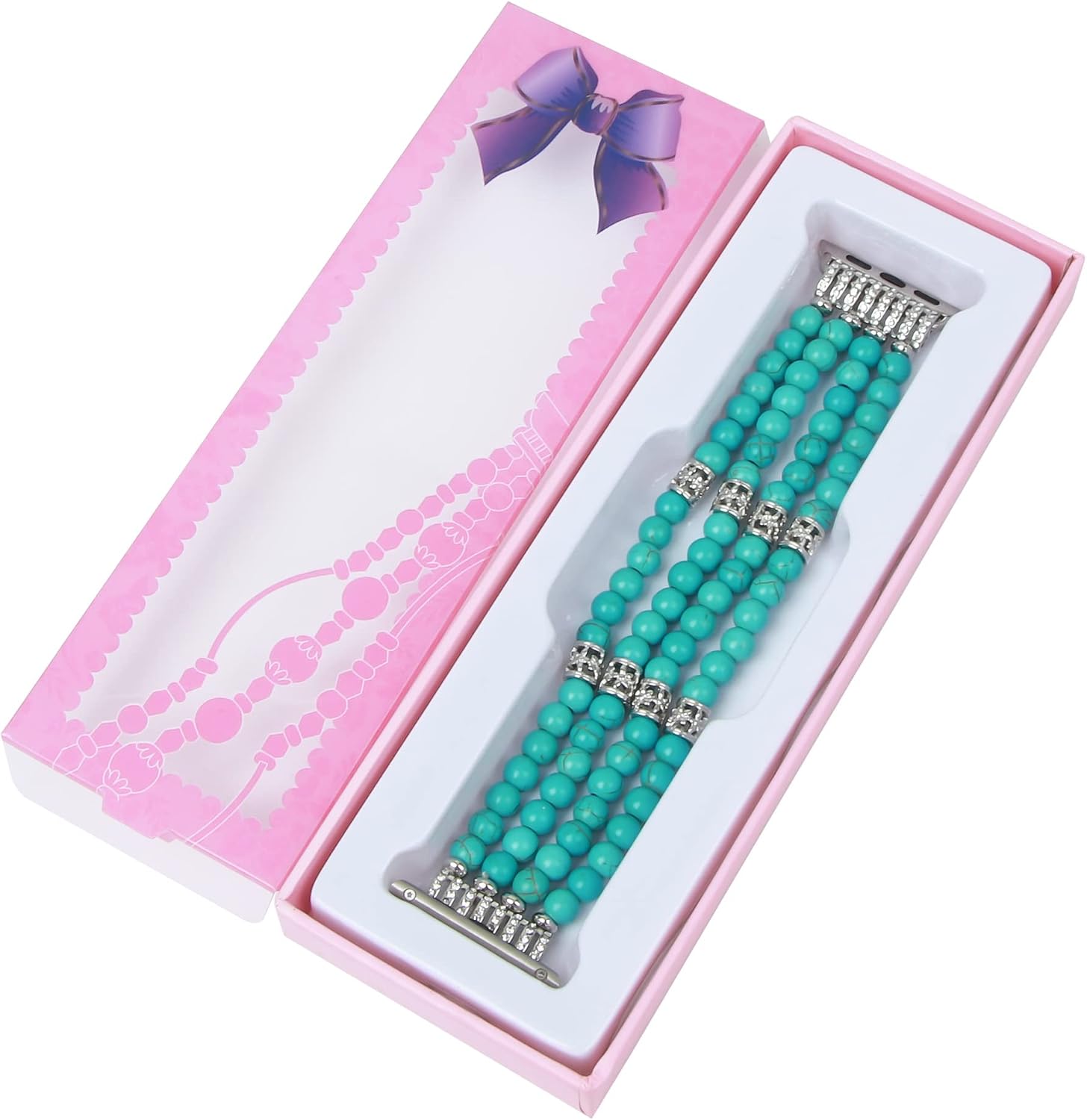 Thumbnail 6 de GEMEK Turquoise Pearl Beaded Elastic Apple Watch Strap (42–49mm) – Handmade Stretch Bracelet