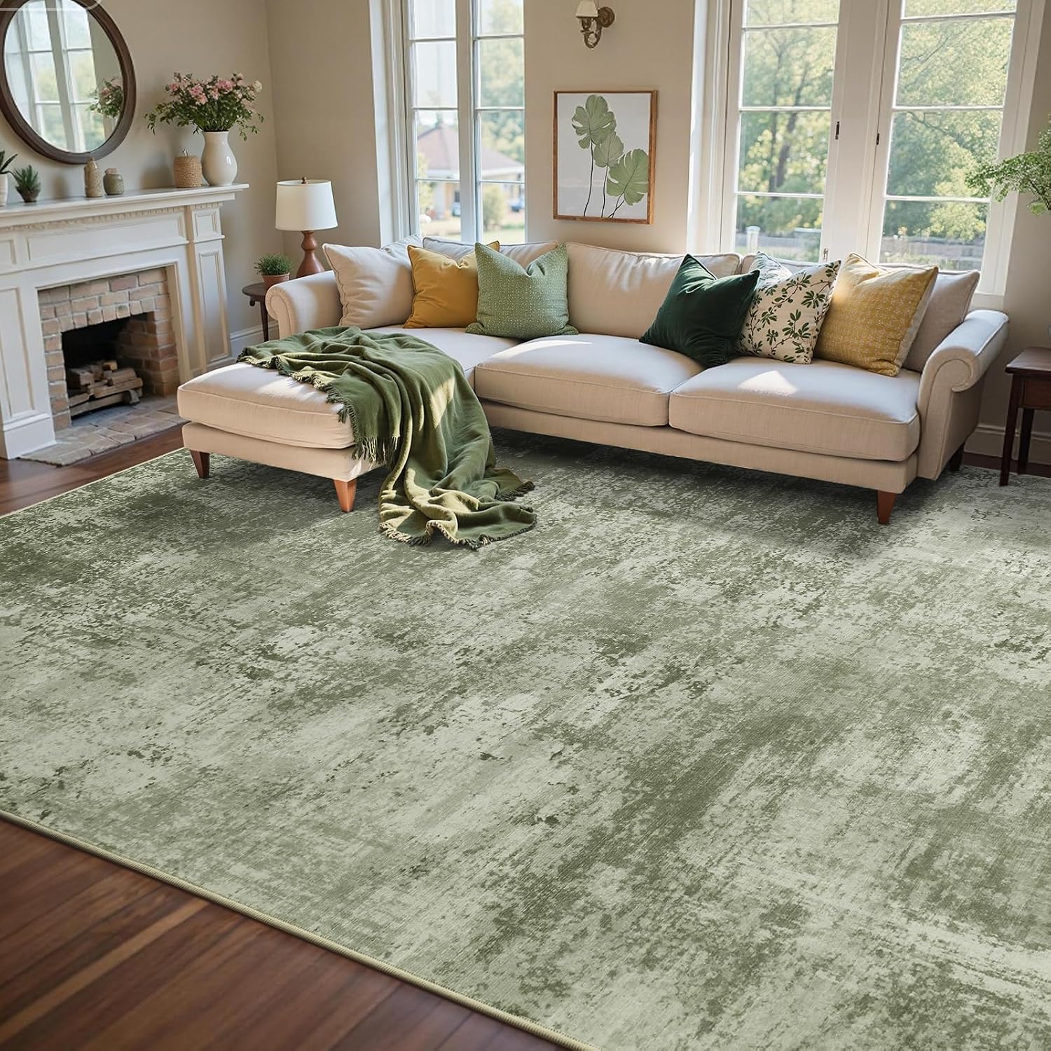 Detalle de 6x9 Ft Green Abstract Area Rug — Soft, Non-Slip, Machine Washable for Living Room or Nursery