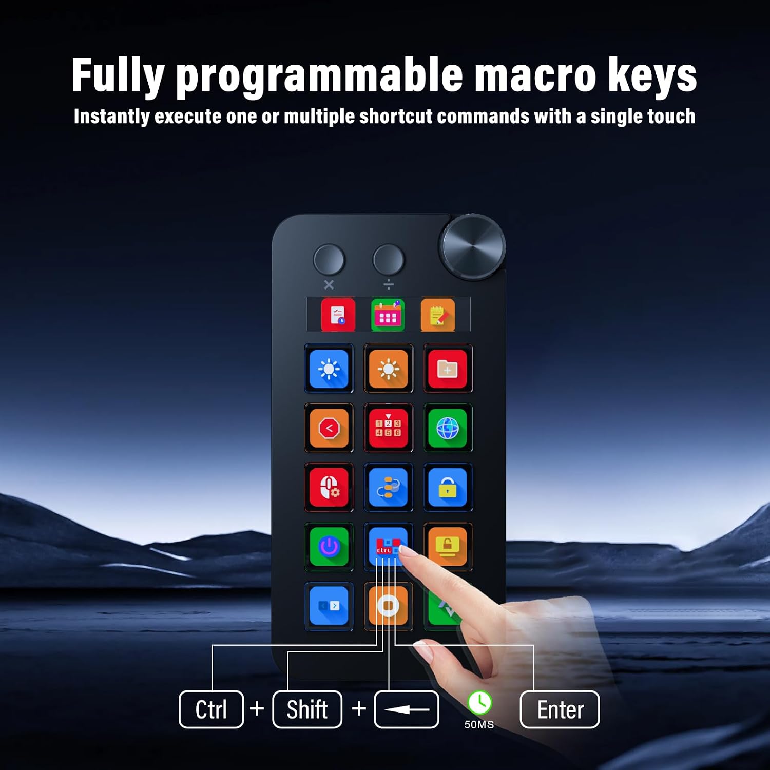 Detalle de ActionRing N1 Streaming Deck, 15 Customizable LCD Keys, 3 Modes and Dial