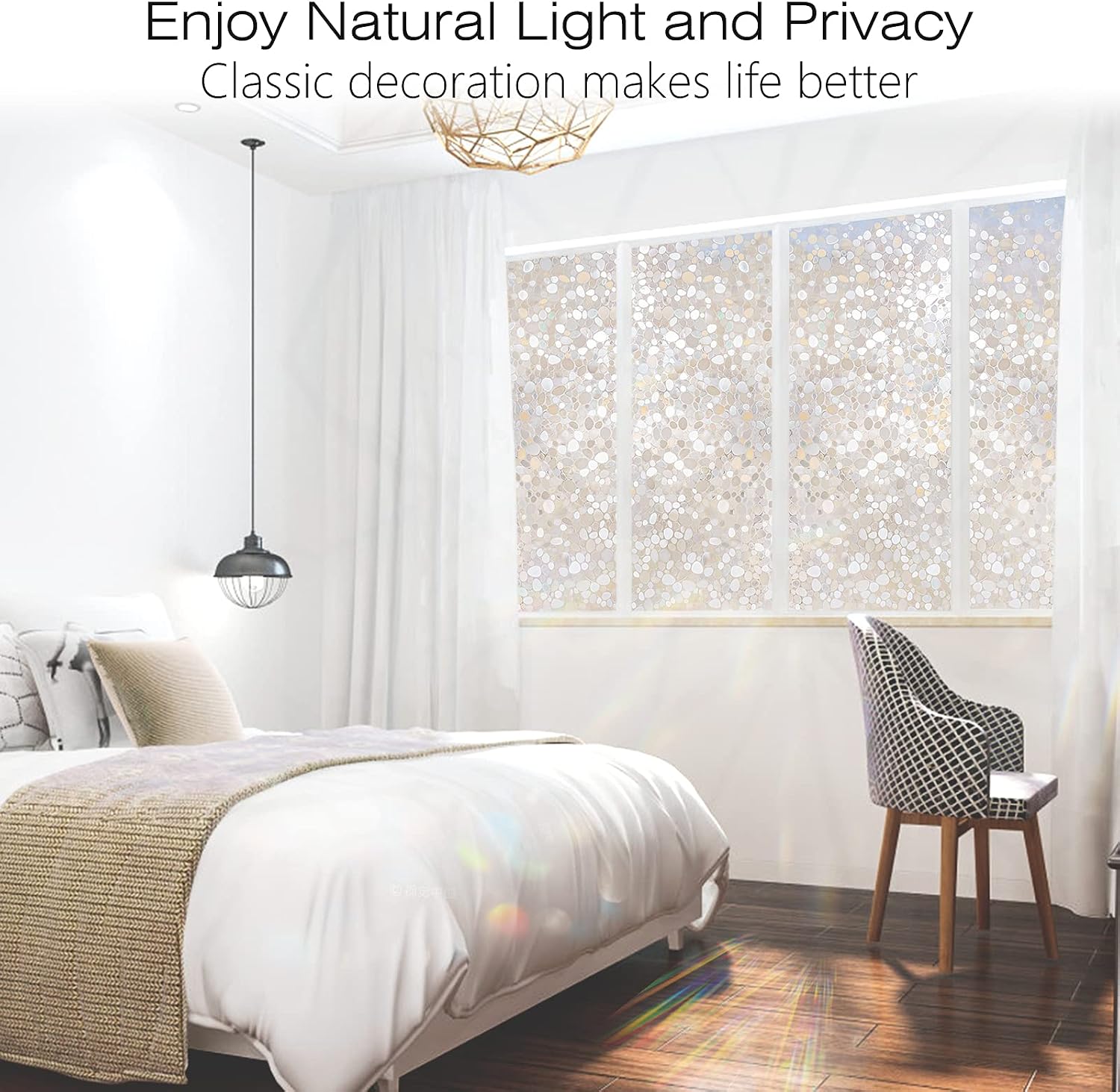 Detalle 2 de rabbitgoo A015-90 Window Privacy Film, 3D Pebble Rainbow Static Cling, 35.4" x 78.7