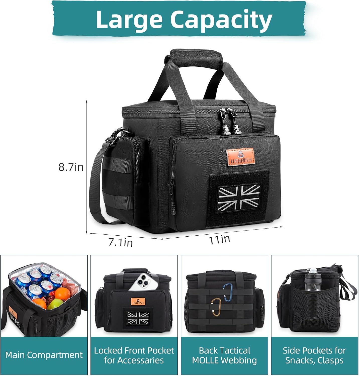 Thumbnail 1 de HSHRISH Lunch Bag for Men: Tactical 13L Insulated Cooler with Detachable Strap