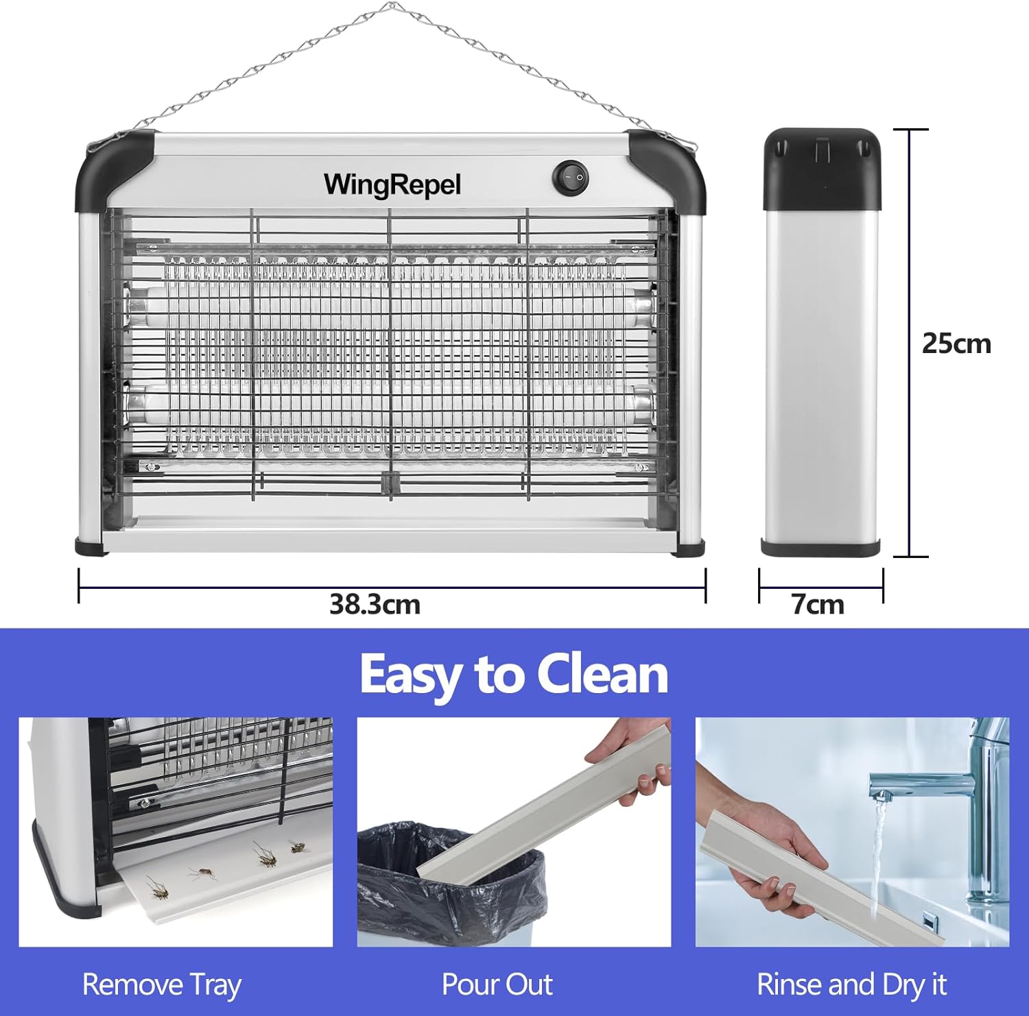 Detalle de WingRepel Piège à Moustique Électrique UV 20W, 2400V – couverture 50–80 m²