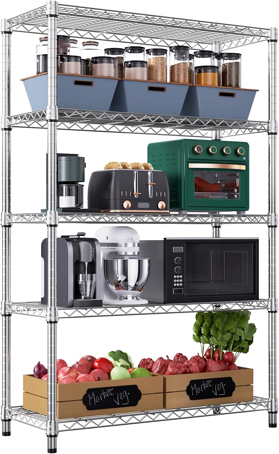 Detalle de M MZG A45120180FH501-AU 5-Tier Steel Wire Shelving Unit, 1,750 lb Capacity
