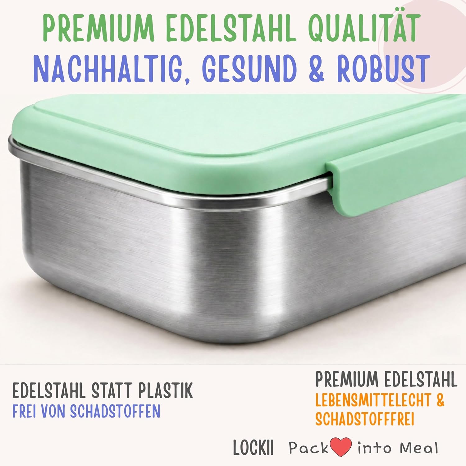 Detalle 2 de LOCKII lunchlåda för barn, 1 000 ml med snackslåda i rostfritt stål
