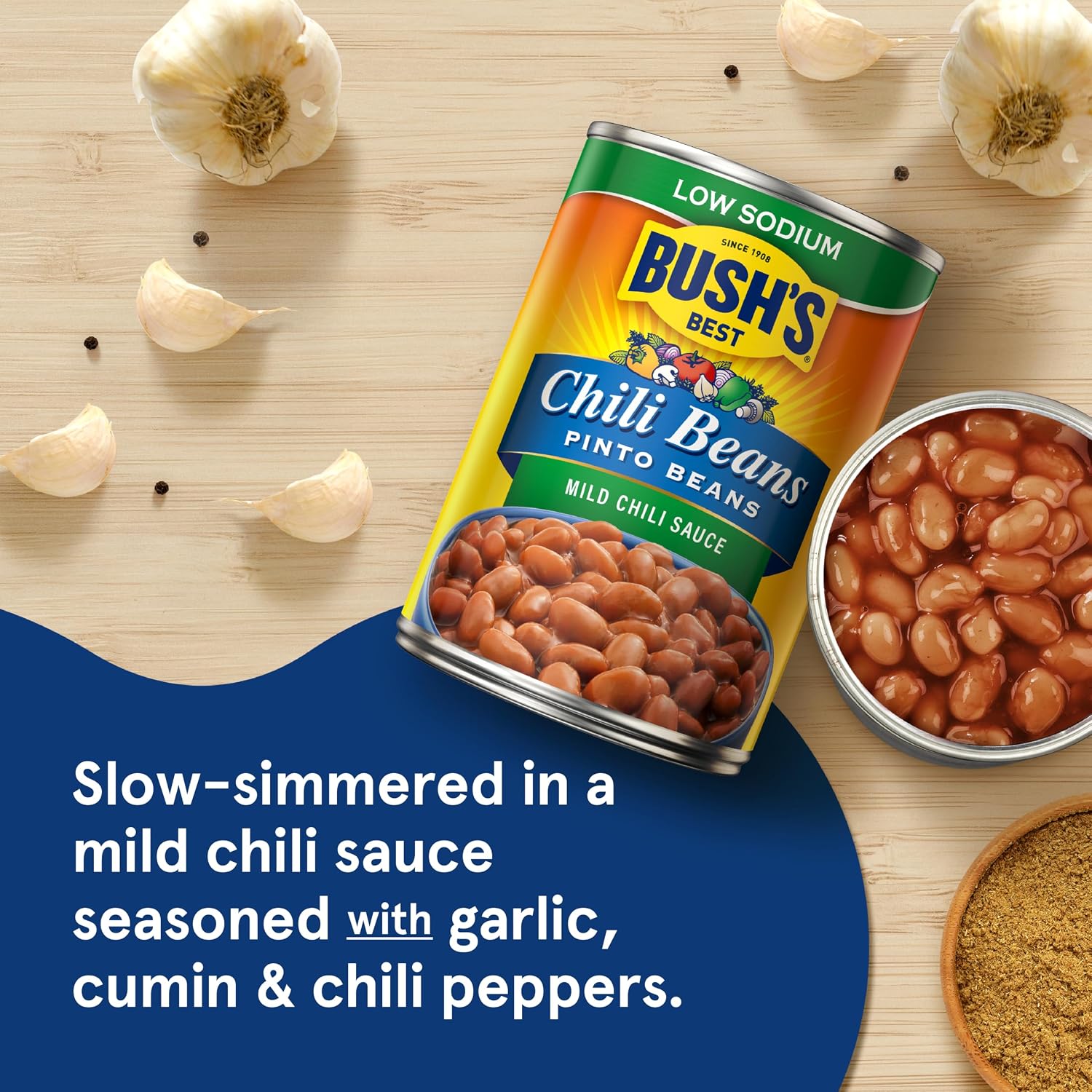 Detalle 2 de Bush's Low Sodium Pinto Chili Beans, 15 oz Cans in Mild Sauce
