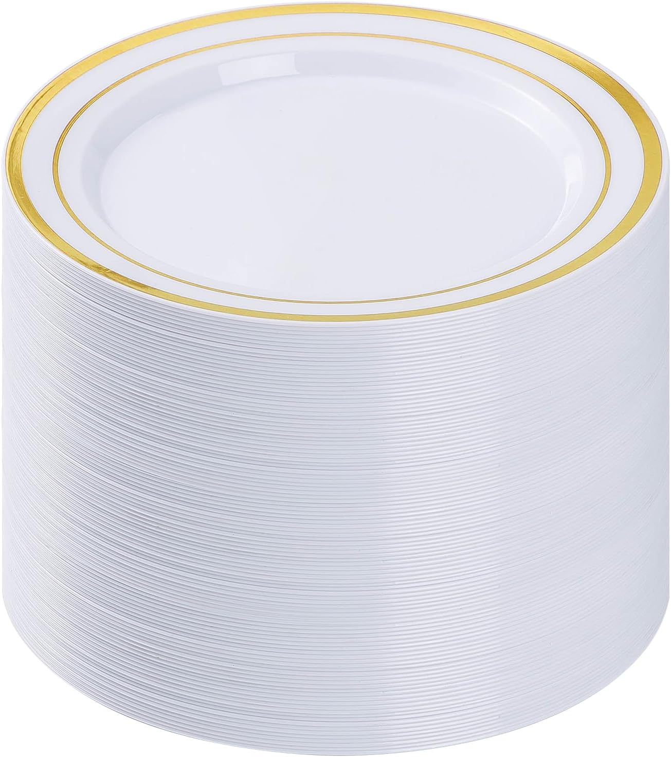 Detalle de BESTVIP QJS-100 10.25-Inch Gold Plastic Dinner Plates, 100 Count