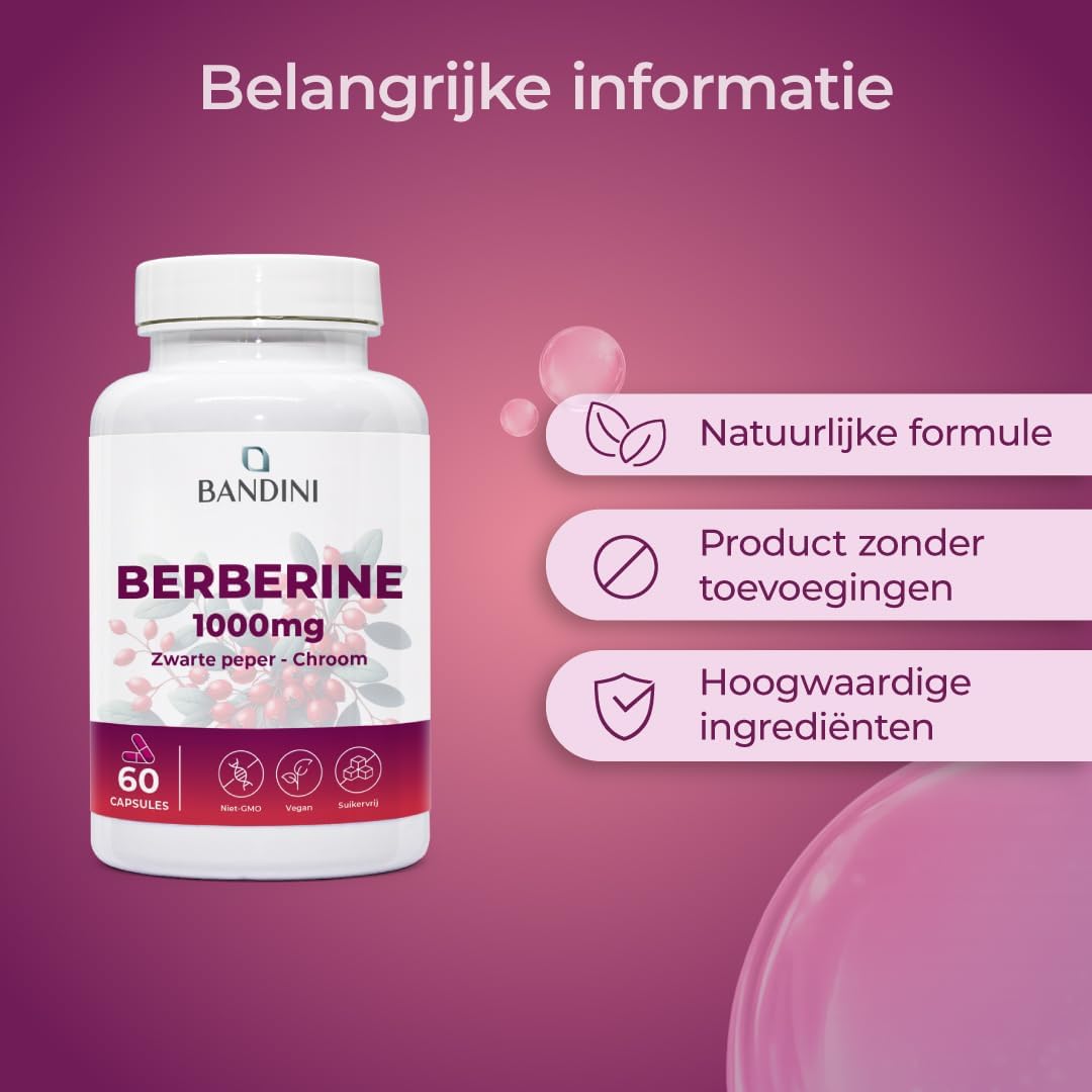 Detalle 2 de BANDINI Berberine 1000 mg, 60 vegan capsules met chroom en zwarte peper