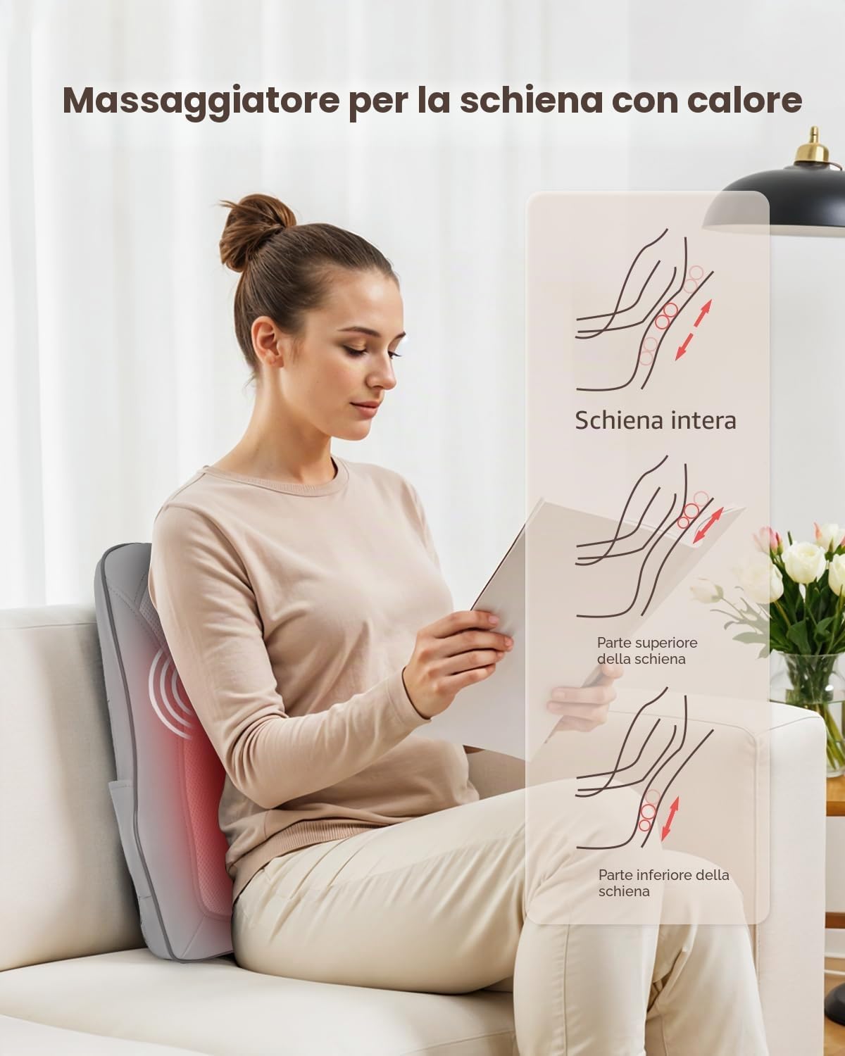 Detalle de COMFIER Shiatsu Massaggiatore cervicale con calore e vibrazione – Massaggiatore 3D per schiena Grigio