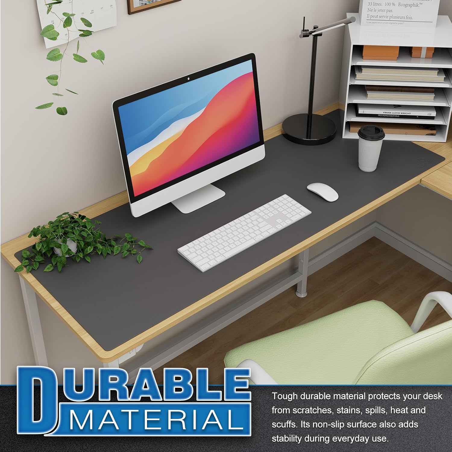 Detalle de K KNODEL Large Office Leather Desk Mat (120x43cm) – Dark Gray