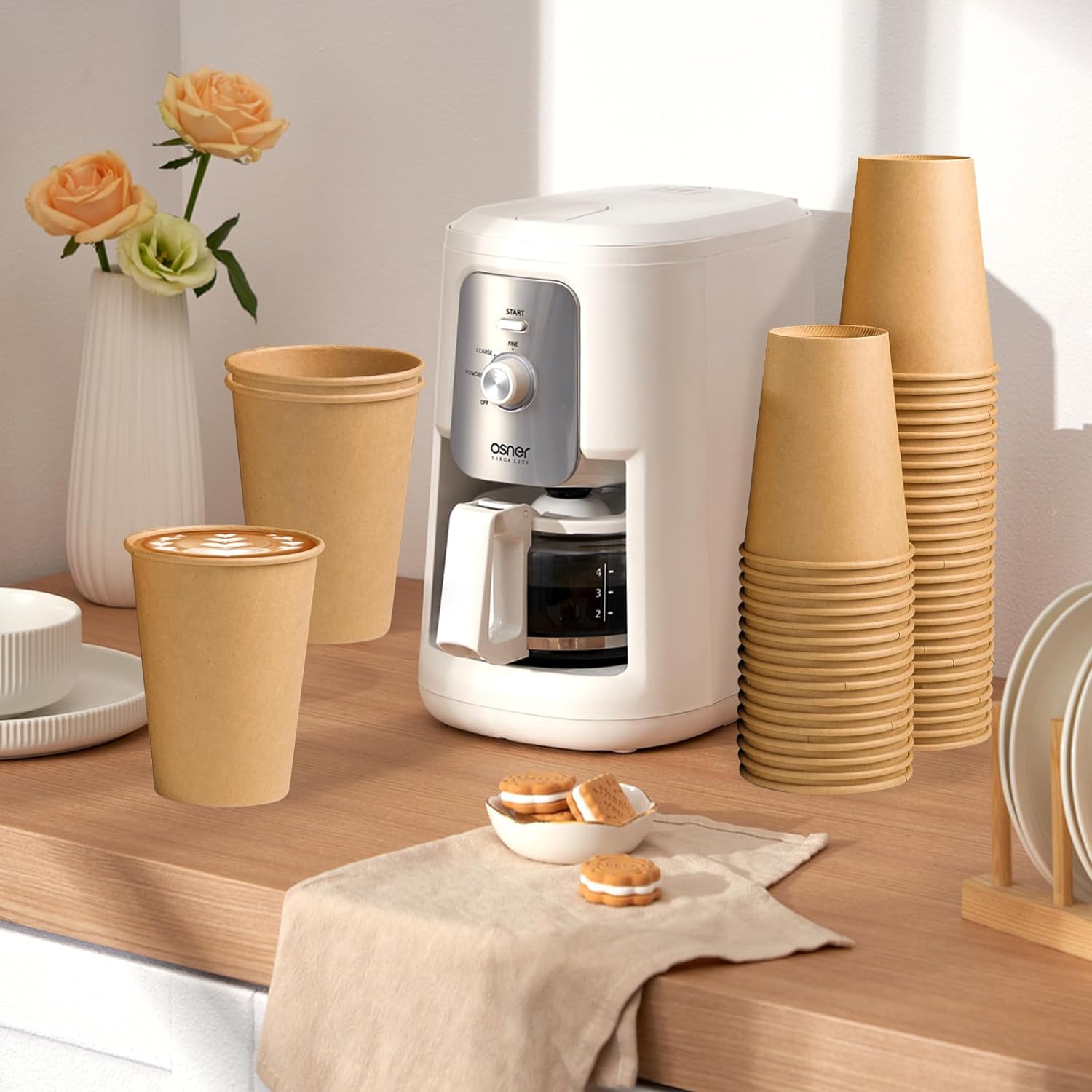 Detalle de Clawsoff 180 Pack 12 oz Brown Kraft Disposable Paper Cups
