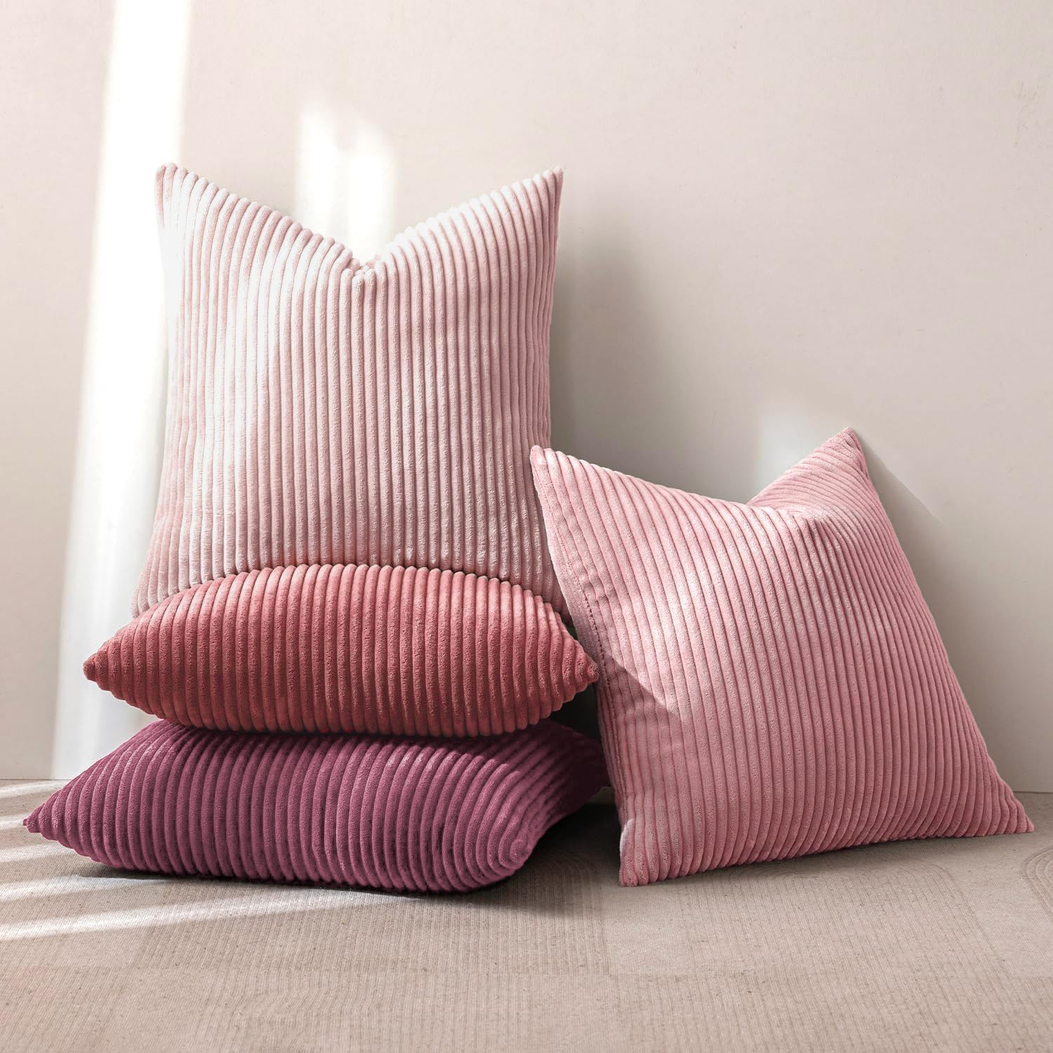 Thumbnail 3 de MIULEE Kissenbezug 45x45 im 4er-Set aus Kordsamt (Dunkles Rosa) – weiche Zierkissenhülle mit Reißverschluss
