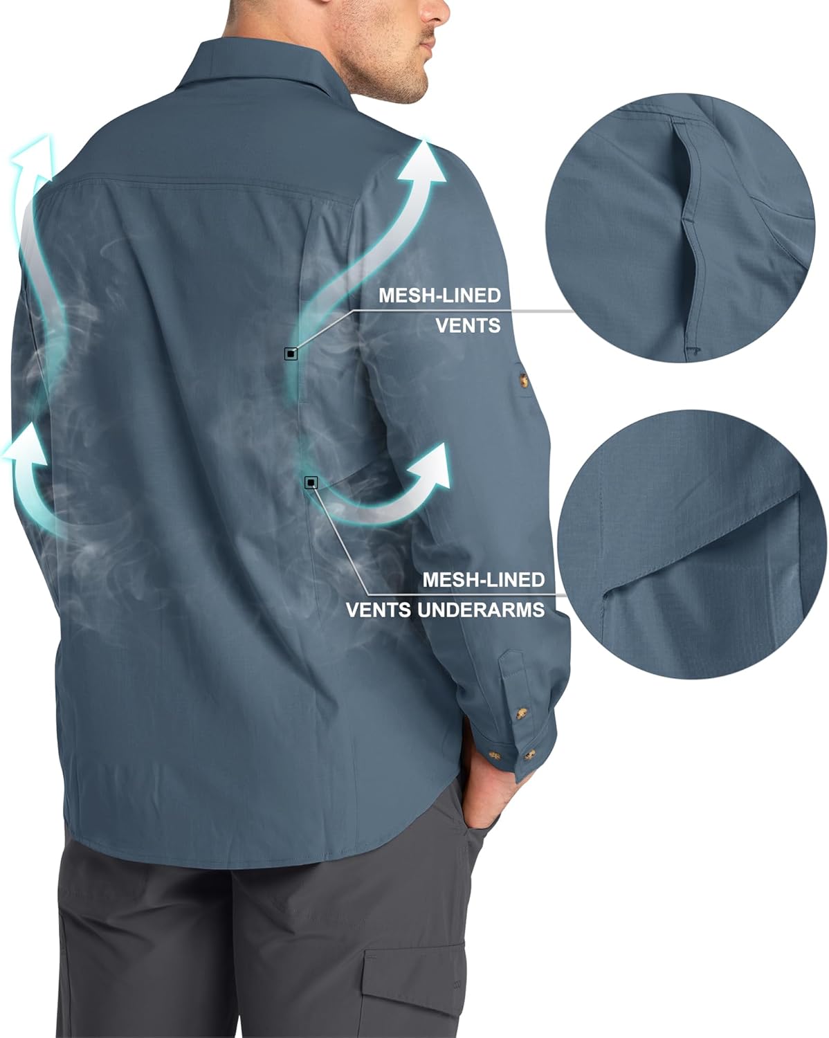 Thumbnail 1 de 33,000ft Funktionshemd Herren UPF50+ UV-Schutz – atmungsaktives Langarm-Button-Down für Outdoor, Angeln & mehr