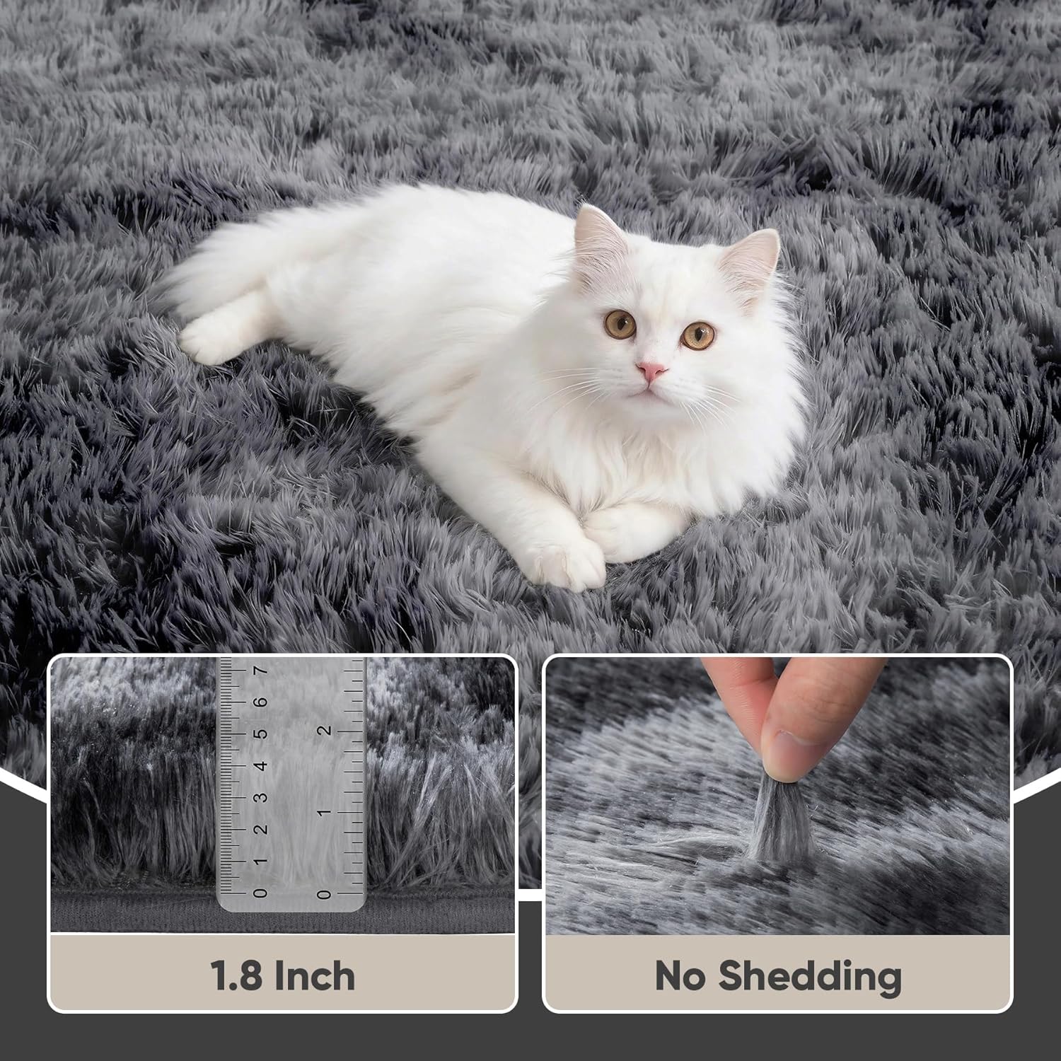 Thumbnail 4 de 8x10 Fluffy Shag Area Rug for Living Room & Bedroom – Black/Gray, Non-Slip, High-Pile Plush