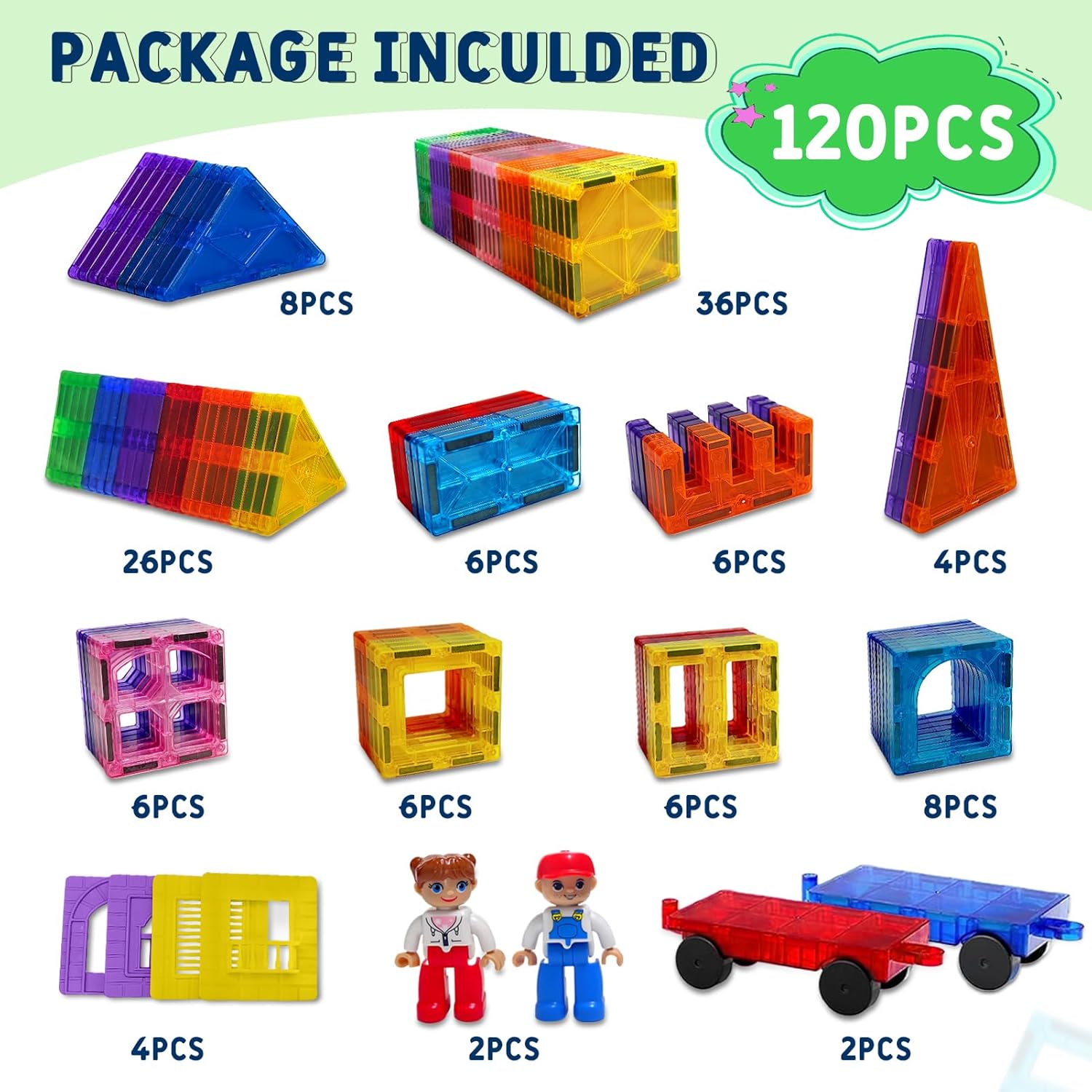 Thumbnail 5 de Magnetische Bausteine 120-tlg. Set mit 2 Magnetfiguren und 2 Autos – Montessori Magnetspielzeug für Kinder ab 4 Jahren