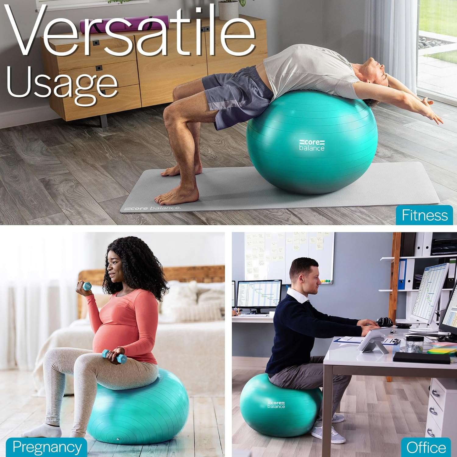 Detalle de Core Balance Exercise Ball: Stability Ball for Yoga, Pilates, and Fitness