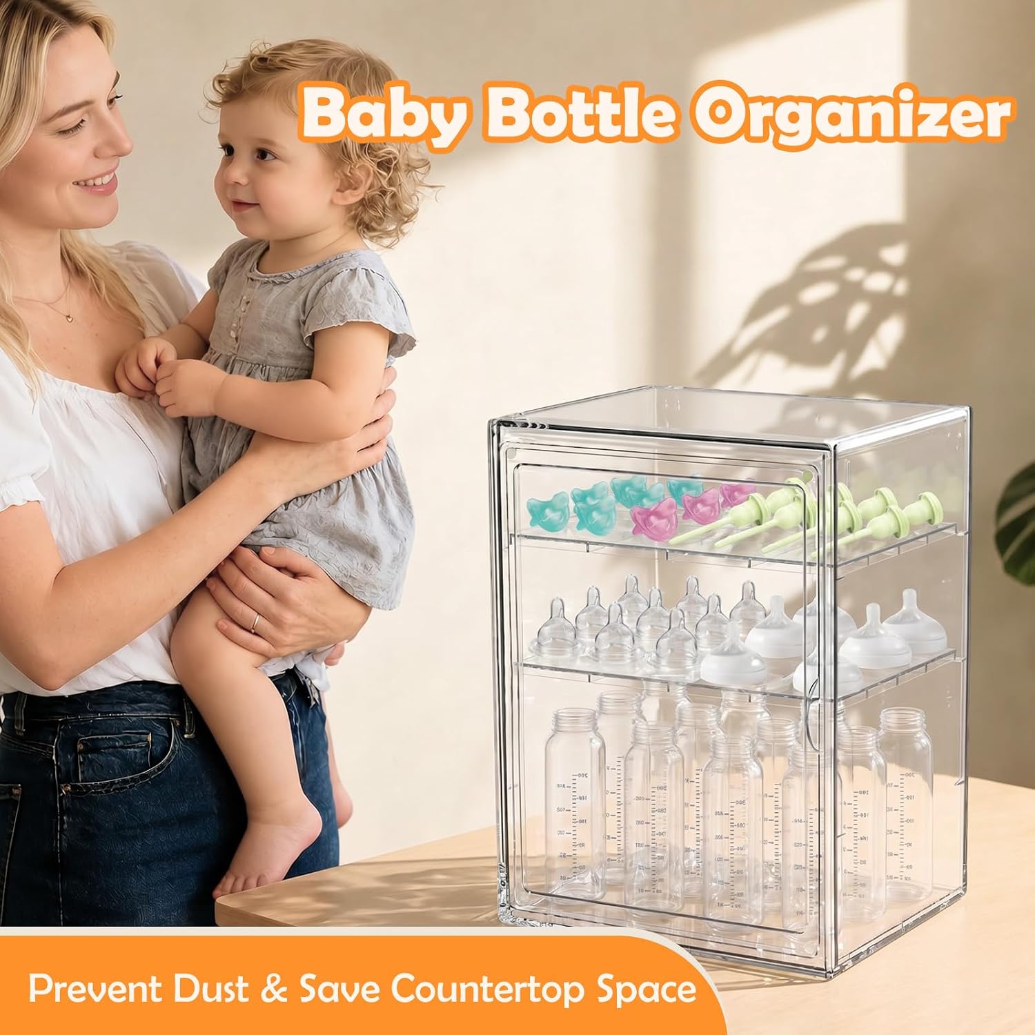 Thumbnail 1 de LEARNIBEE Baby Bottle Organizer, Adjustable 3-Tier Dustproof Plastic Storage