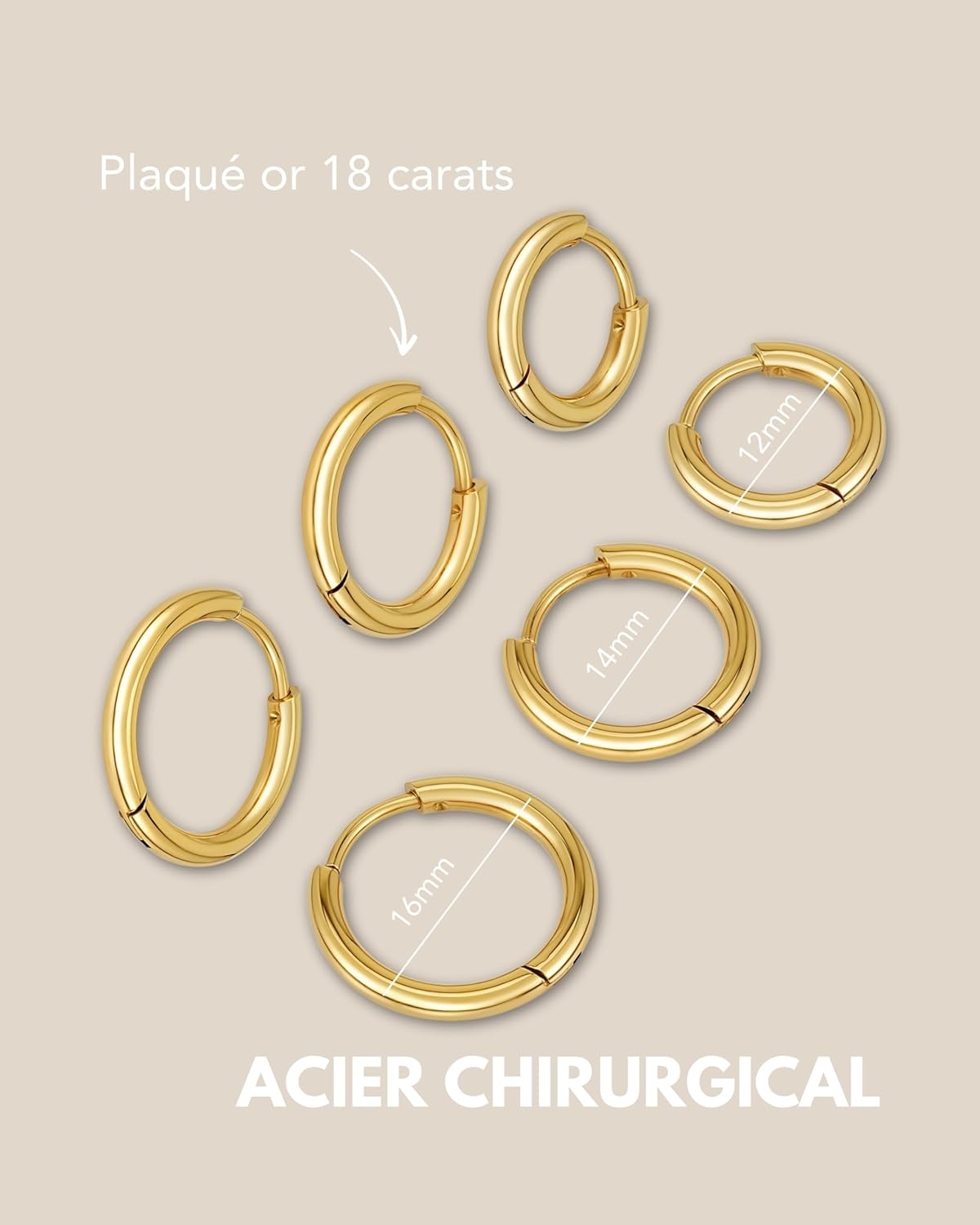 Thumbnail 4 de Créoles acier inoxydable 3 tailles (12‑16 mm)