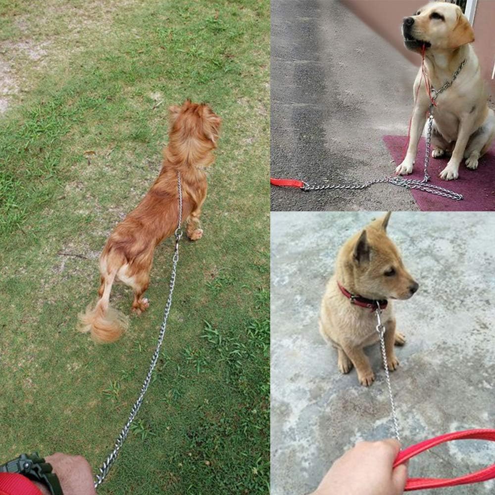 Detalle de Petiry Chain Lead Chew Proof Metal Dog Leash with Soft Padded Handle, 120cm (4ft) Red – Small Size