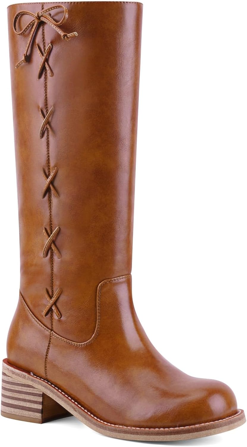 Detalle de UBWDU Women's Knee High Boots with Chunky Block Heel