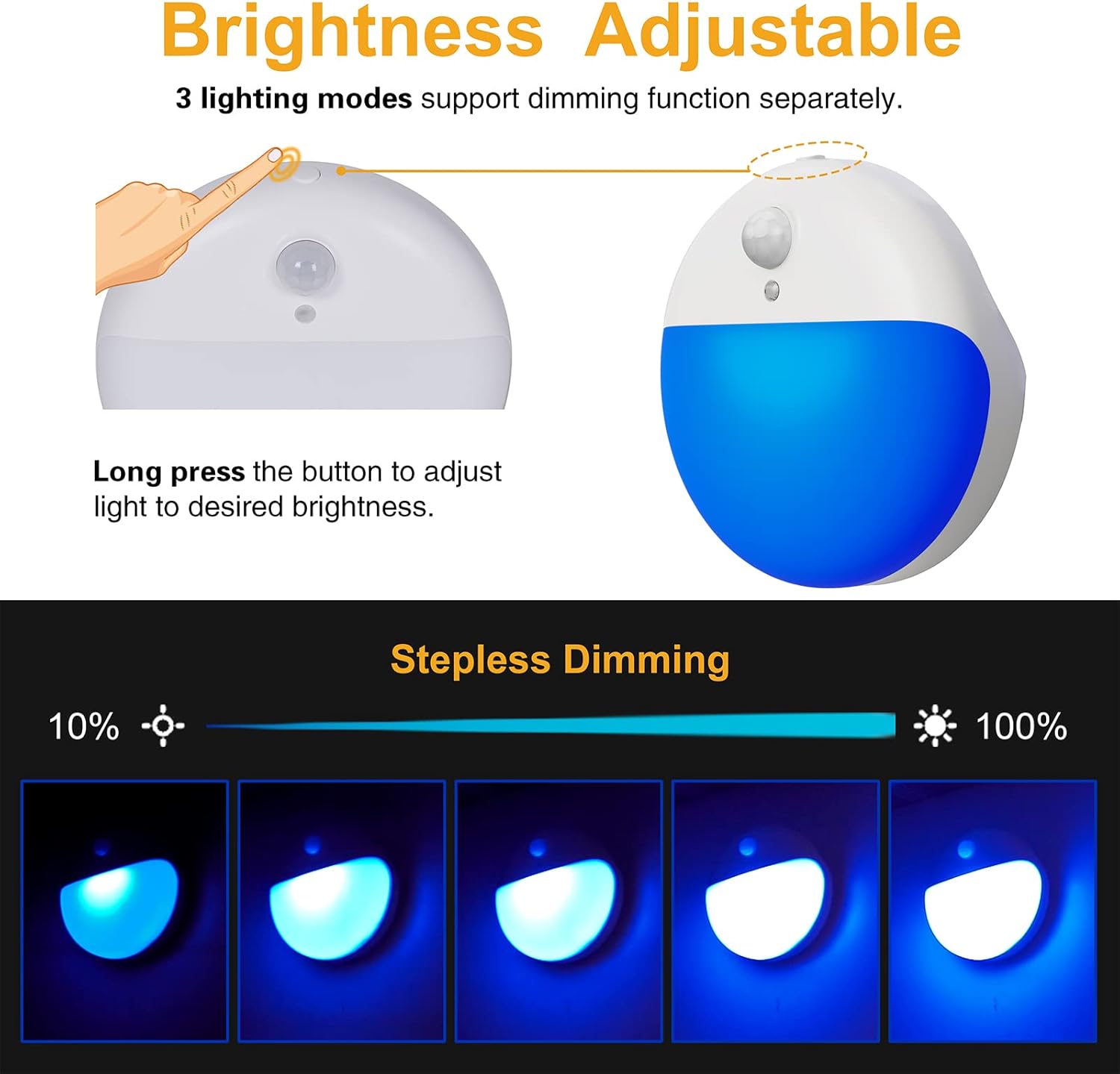 Thumbnail 6 de YUNLEX 2 confezioni di luce notturna a rilevatore di movimento blu, con regolazione continua della luminosità