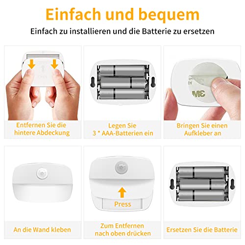 Thumbnail 7 de AmmToo luz de Noche, Nocturna LED con Sensor Movimiento,LED Batería Nocturna Infantil Luz para Habitación Bebé, Adecuada para Dormitorio, Baño, Inodoro, Escaleras, Cocina, Pasillo (8 unidades)