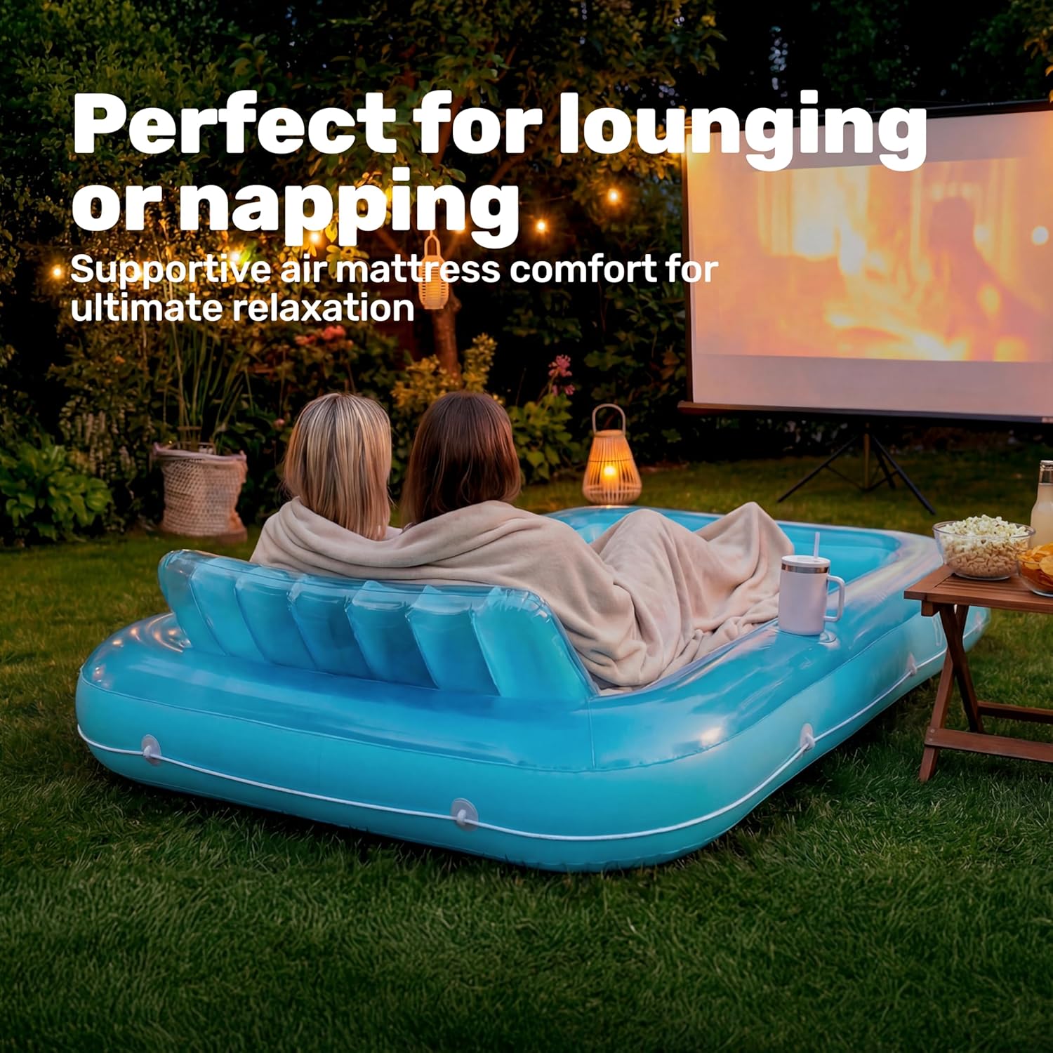 Thumbnail 6 de Sloosh Inflatable Tanning Pool Lounger Float (85" x 57") — XL Blue 4-in-1 Suntan Tub Raft Lounge