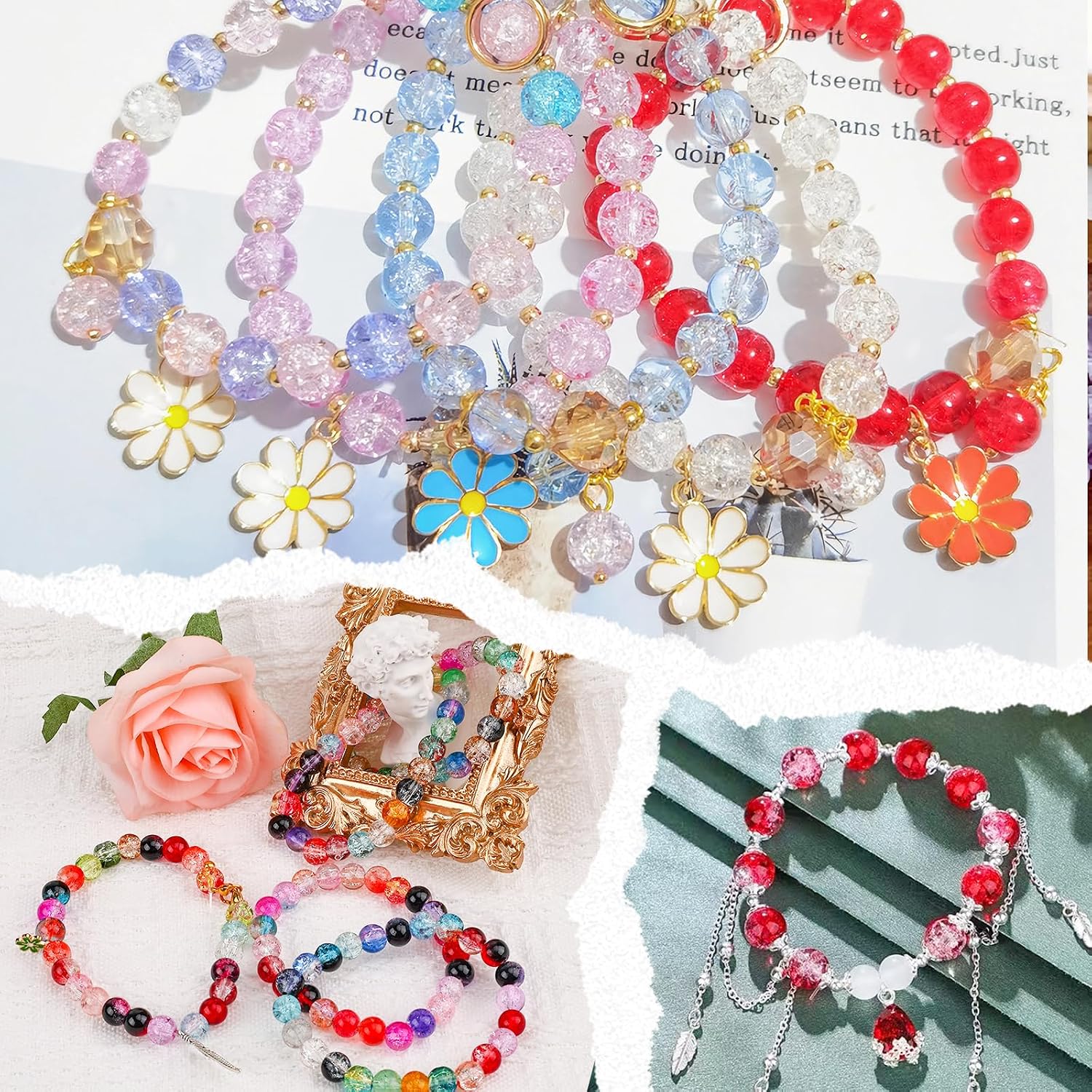 Thumbnail 6 de XSEINO About 1200+ PCS 6mm Cracked Style Glass Beads Bracelet Making Kit