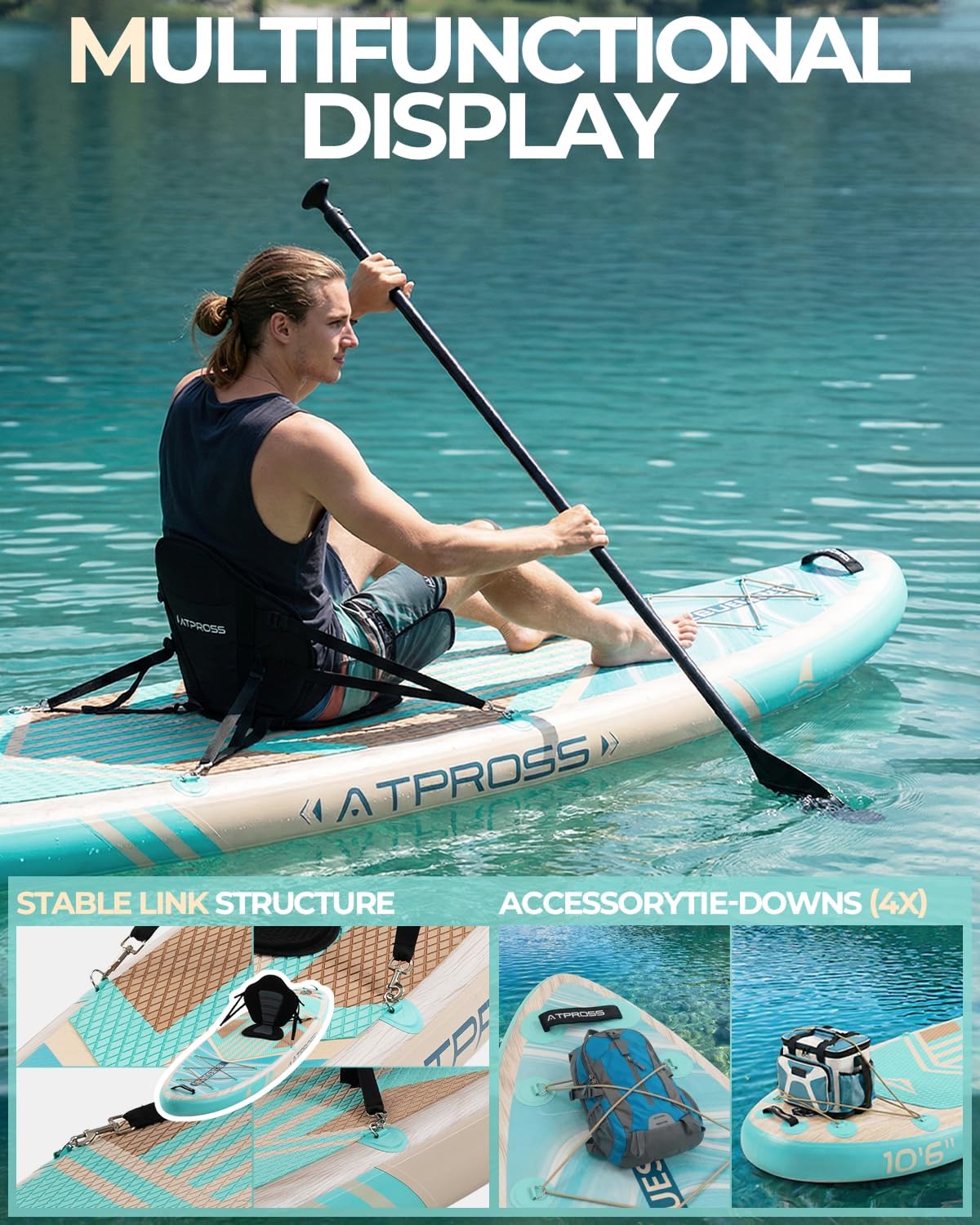 Thumbnail 4 de ATPROSS 10'6" Inflatable Stand Up Paddle Board with Kayak Seat — Extra Wide, 400lbs Capacity